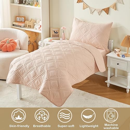Miniatura 3 de Juego de ropa de cama para niños pequeños de 4 piezas, color beige, suave, transpirable, microfibra, bohemio, para cuna, juego de sábanas para bebés