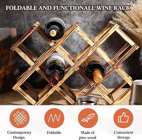 Miniatura 5 de Paquete de 4 10 botellas, estante de vino de madera, estante de vino independiente plegable para encimera, estante de exhibición para botellas de