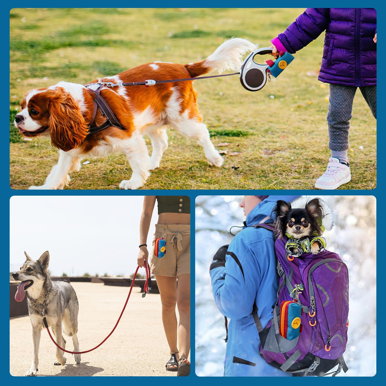 Soporte para bolsas de excrementos de perro, bolsa con cremallera, dispensador portátil de bolsas para excrementos de perro con 1 clip de metal, soporte de lona a juego para bolsas de basura