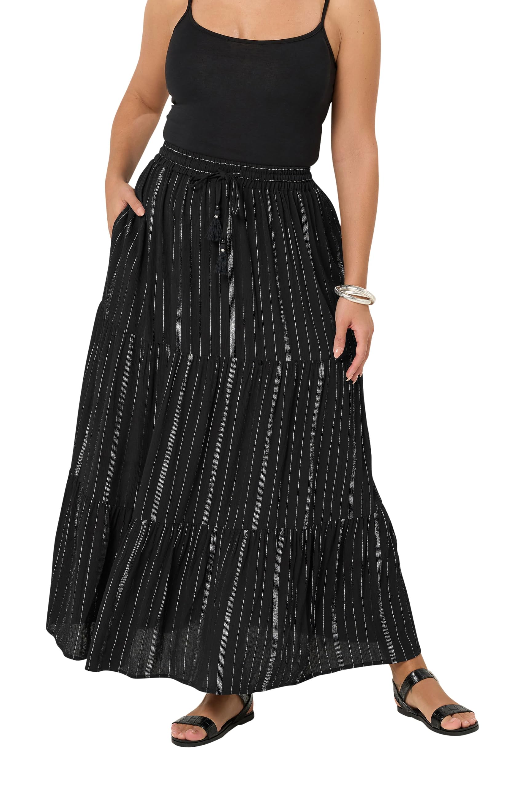 Yours Women's Black Curve Crinkle Beach Maxi Skirt - Plus Size Curve