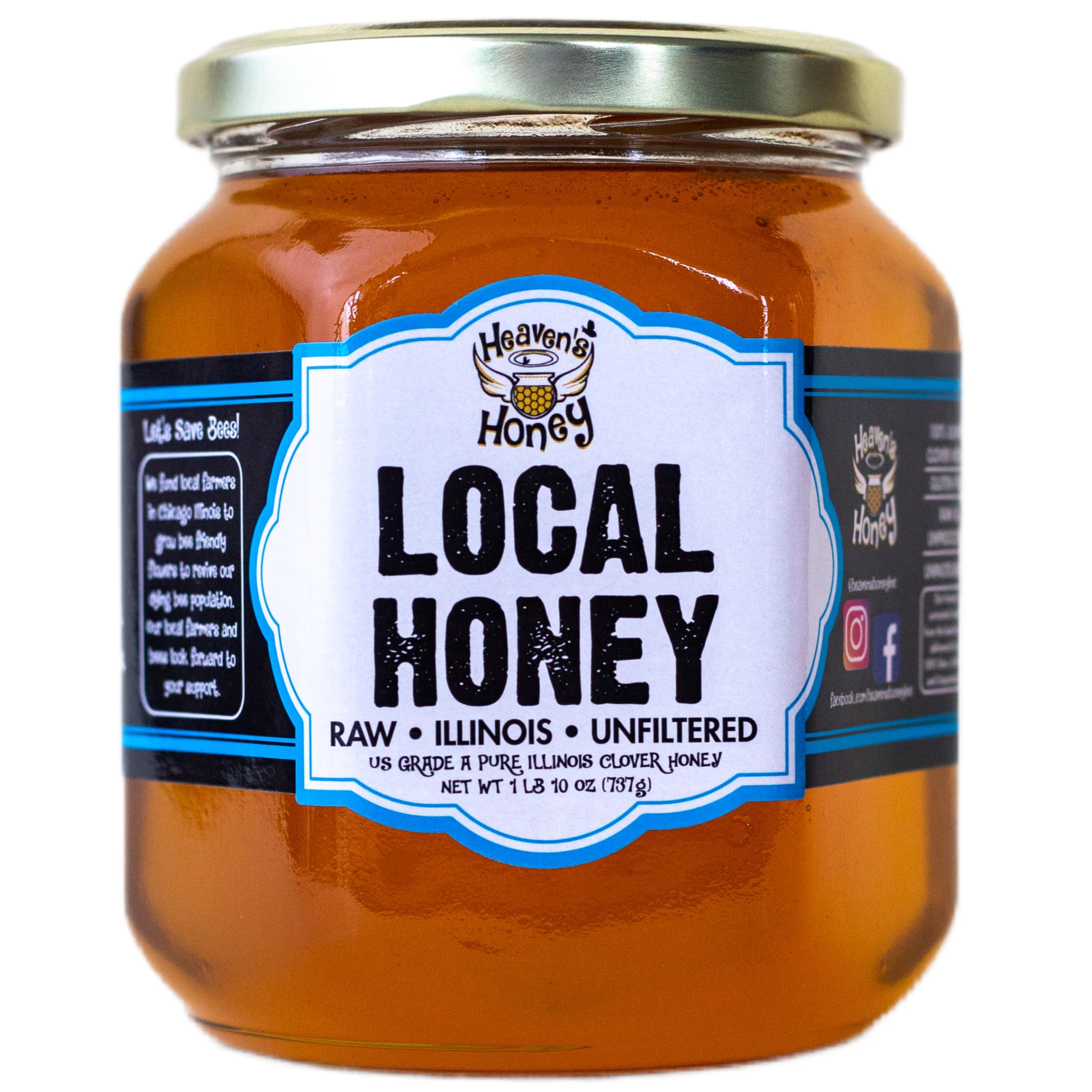 Heavens Honey - Raw Pure Local Illinois Honey - Unfiltered US Grade A - 26 OZ