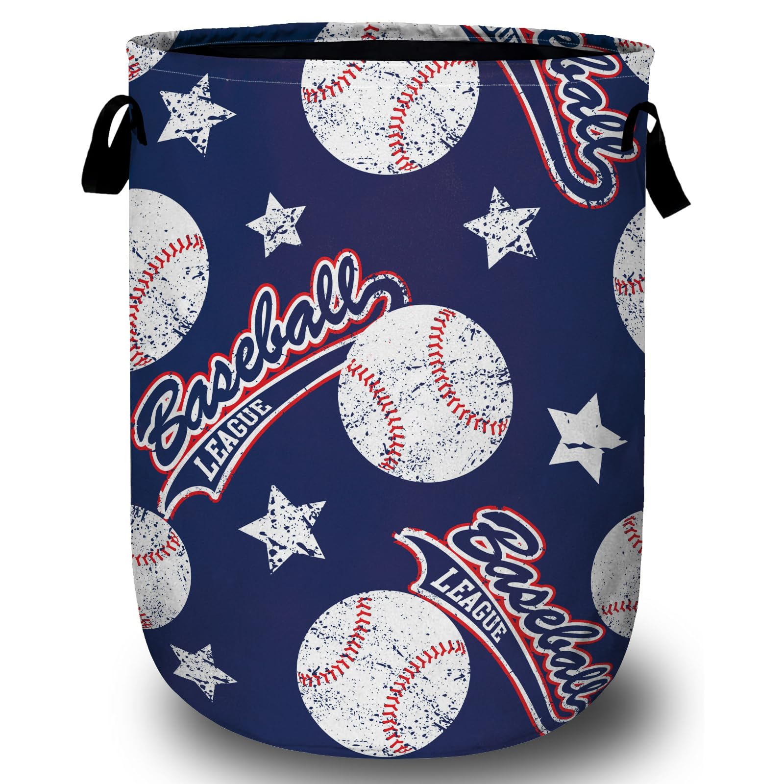 Baseballs and Stars Laundry Basket, Laundry Hamper Collapsible Oxford Cloth with Handle Clothes Storage Bin for Bathroom Laundry Room Bedroom 15.7 X 20 Inch