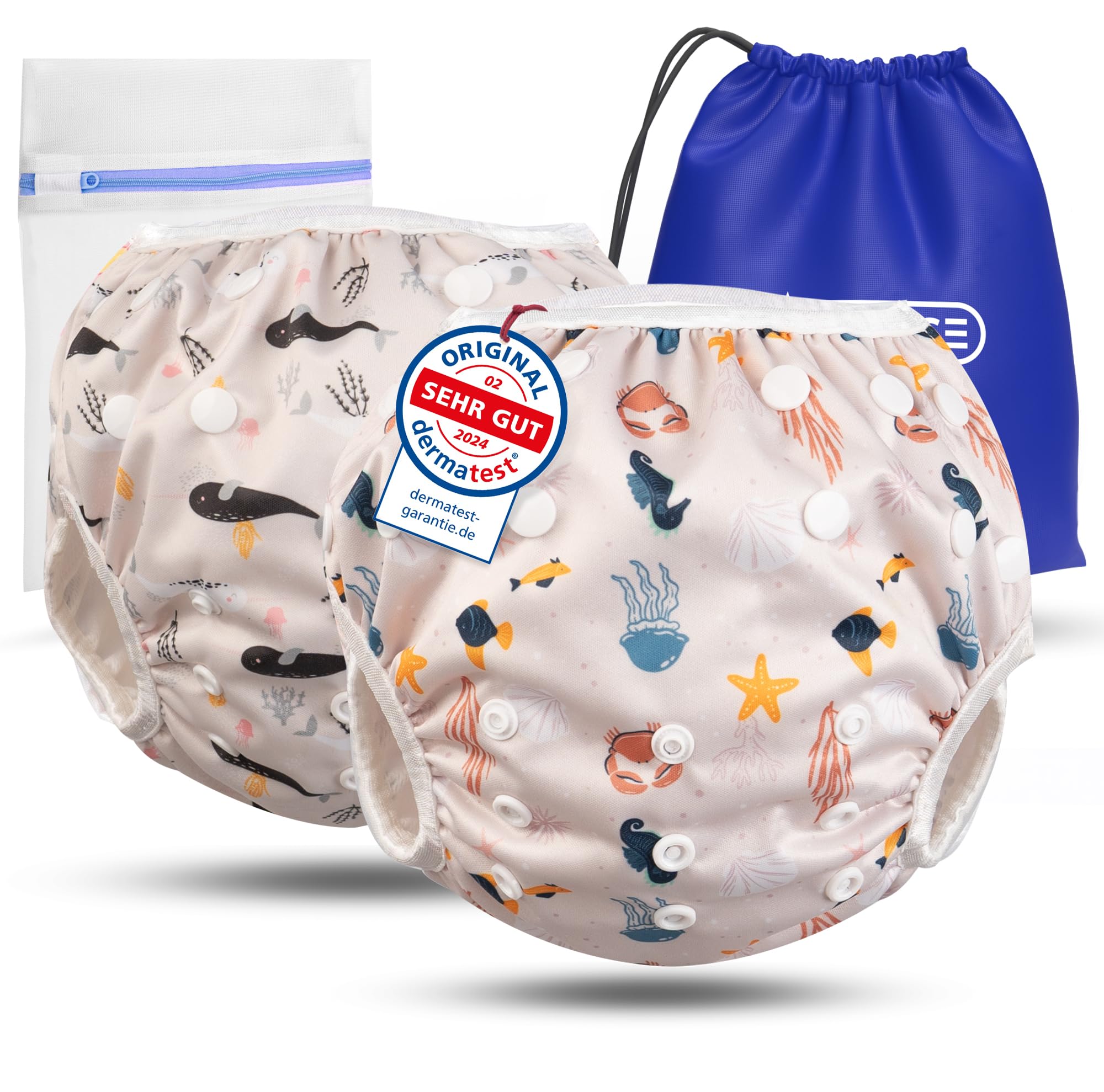 KIDVERSE set de 2 pañales acuáticos para bebés de 0 a 3 años - pañales de piscina reutilizables y suaves para la piel, con bolsa y red para el lavado