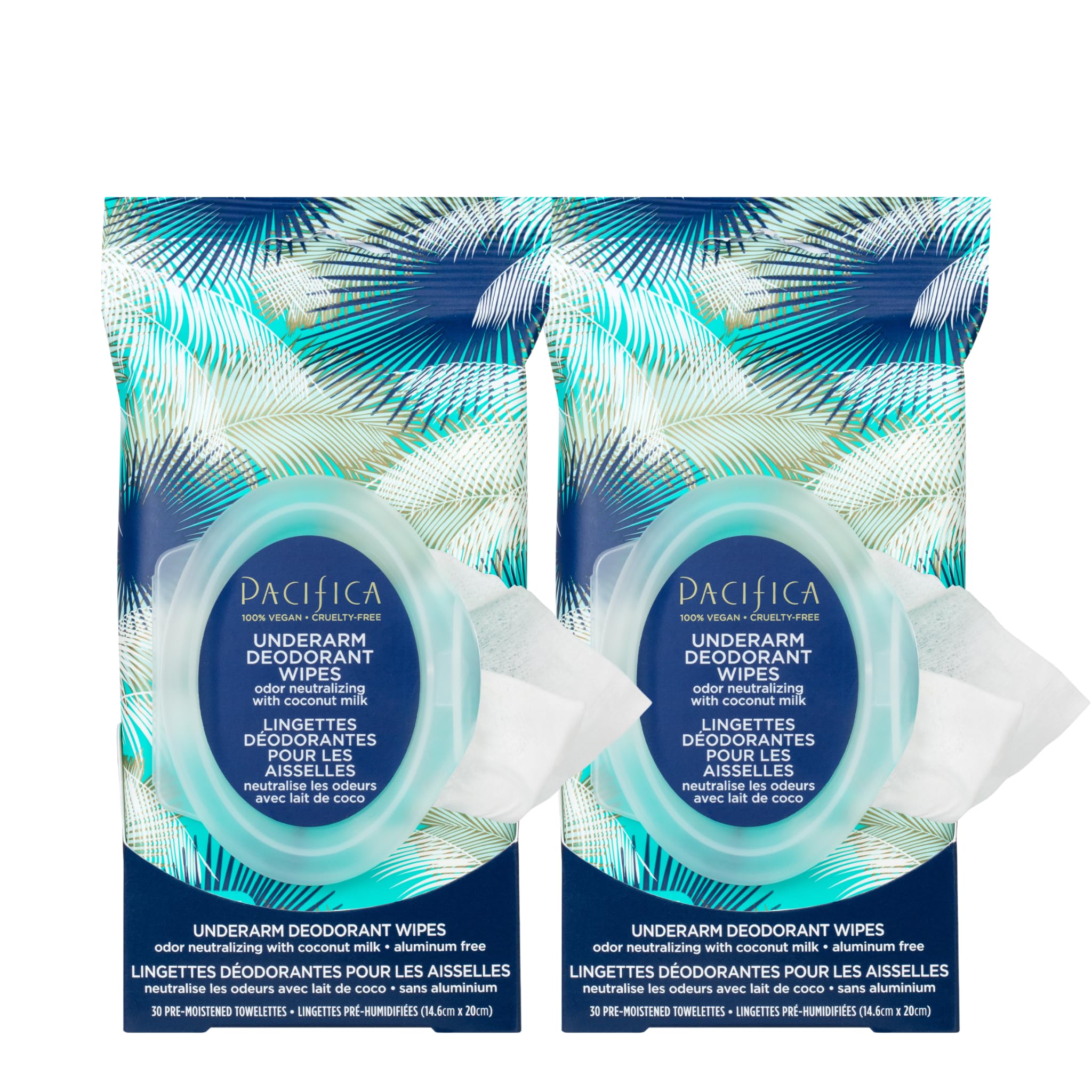 Pacifica Beauty Coconut Milk & Essential Oils Underarm Deodorant Wipes, Helps Remove Odor, Aluminum-Free, Vegan & Cruelty-Free, 30 Wipes (2-Pack)