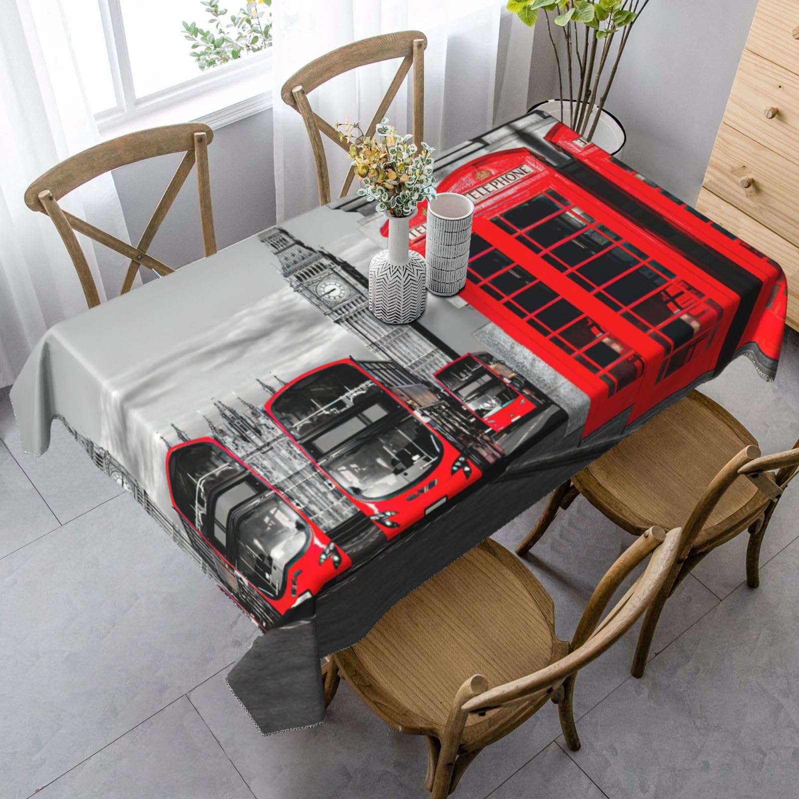 yagDAA England Uk Retro London Telephone Print Rectangle Tablecloth Table Cover Indoor Outdoor Dining Room Kitchen Table Cloth 140x90cm