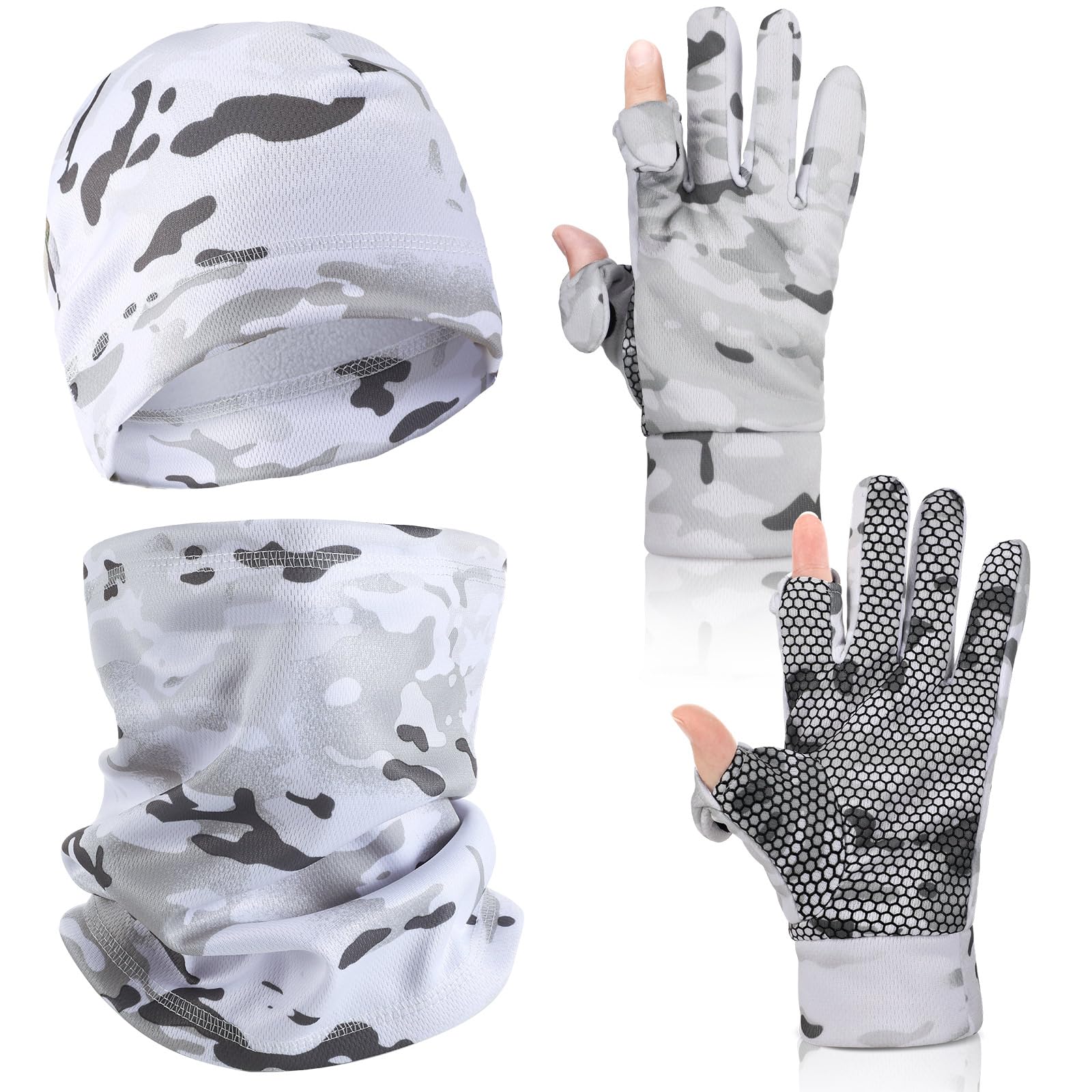 Janmercy 3 Pcs Camouflage Hunting Gloves Beanie and Scarf Set for Men Women Cold Weather Hunting Accessories