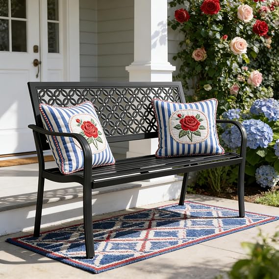 Grand patio 50 Outdoor Bench, Garden Bench with Armrests, Black