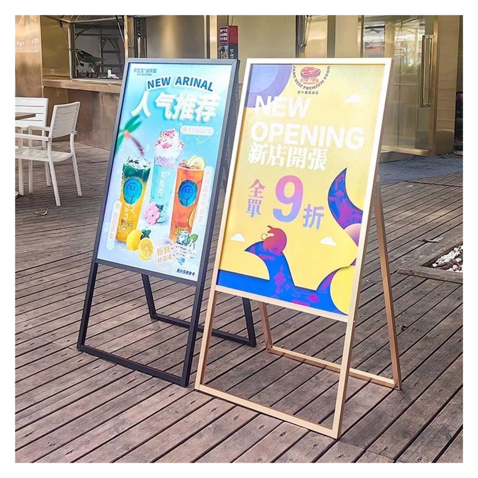 Letrero con marco A, tablero de sándwich resistente, soporte para póster de acera, portátil, plegable, marco en A, para exhibición de carteles publicitarios