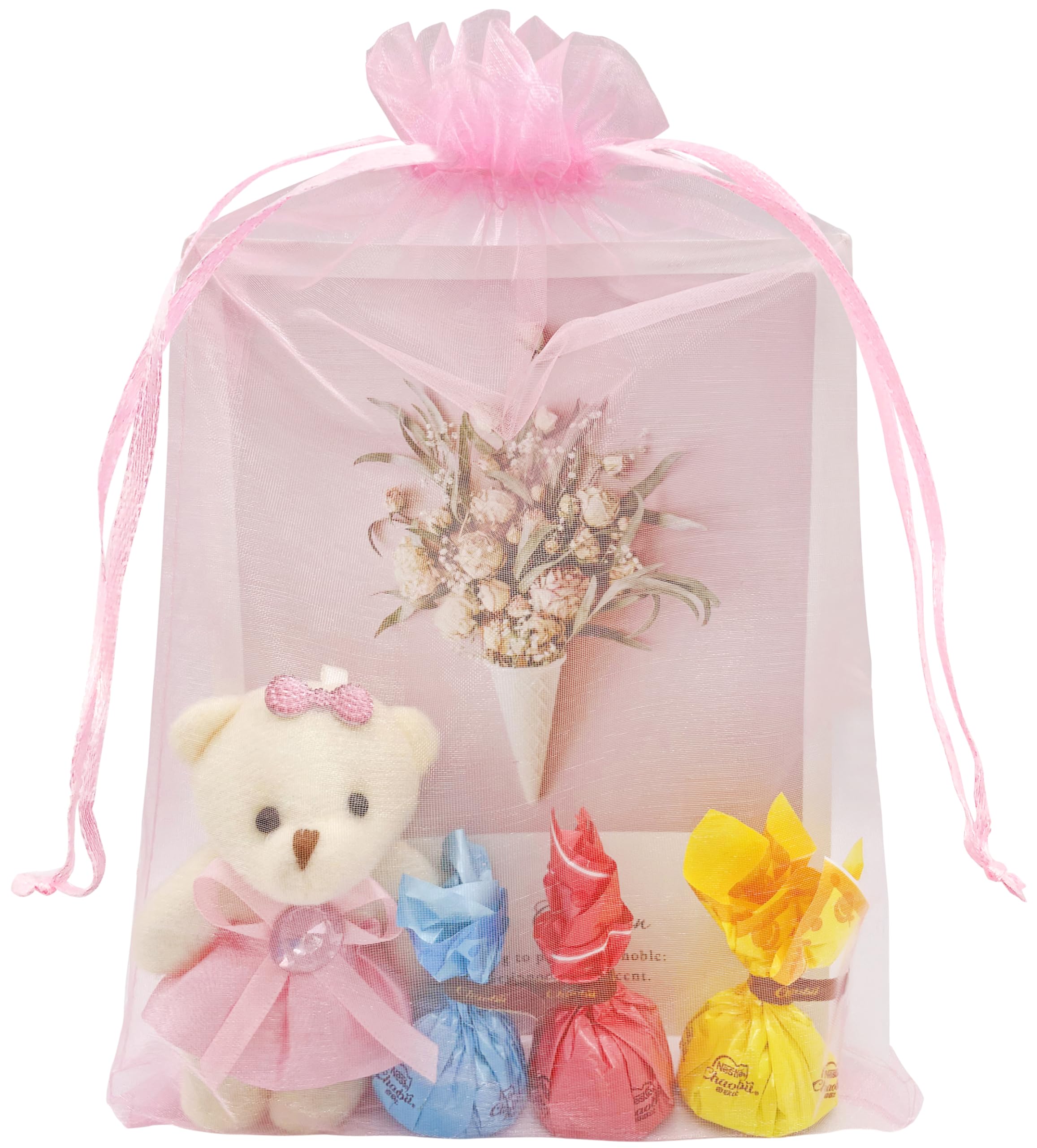 Jexila 50pcs Valentines Day Large Organza Bags 8X12 inch Pink Mesh Bags Drawstring Jewelry Gift Pouch for Baby Shower Birthday Wedding Party Favor Goodie Candy Bags (Pink)