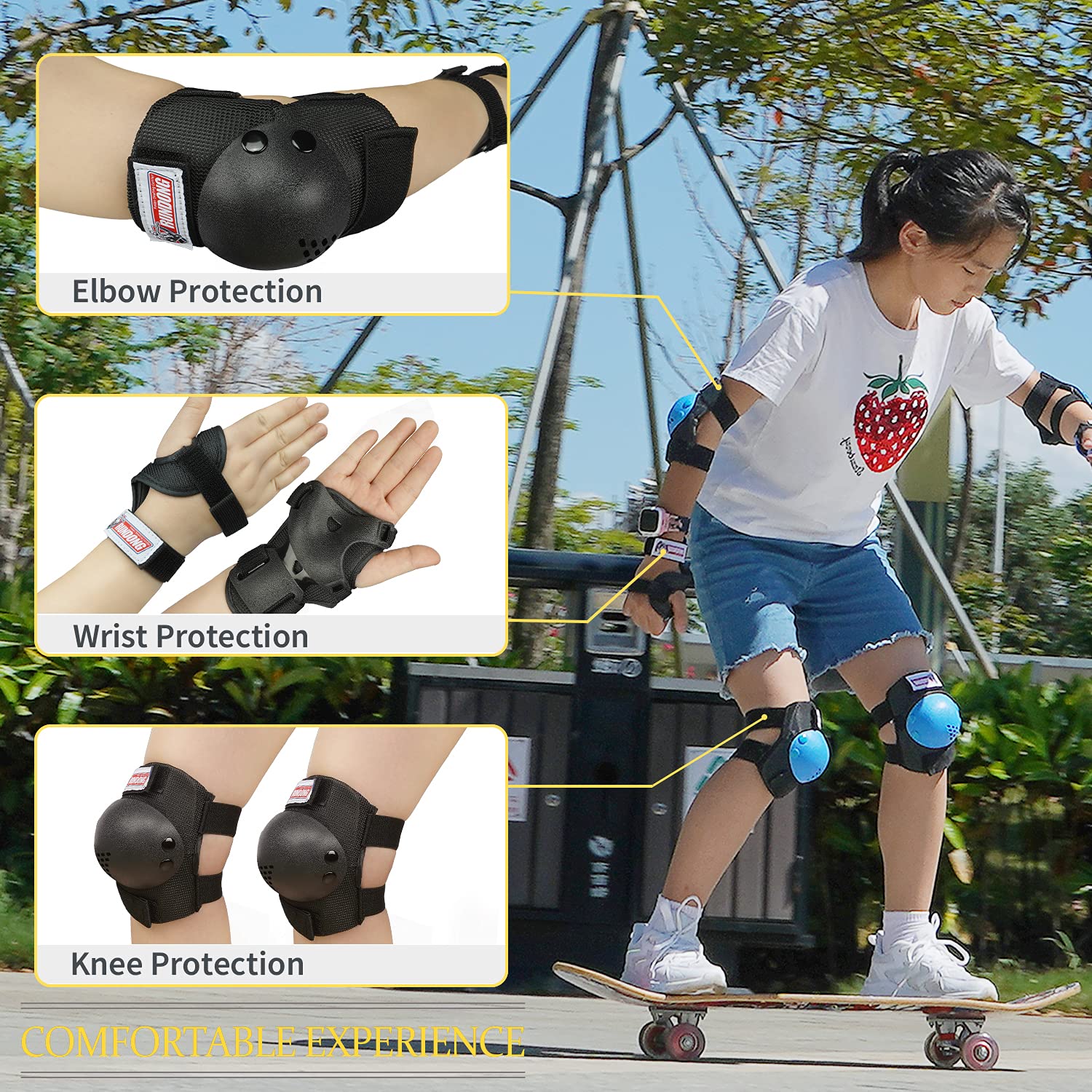 Youth/Kids Knee Pads Elbow Pad Wrist Guards Protective Gear Set for 3-15 Years Child Roller Skates Skateboard Inline Rollerblading Cycling BMX Bike Skating Scooter Riding and Other Outdoor Sports - Image 3