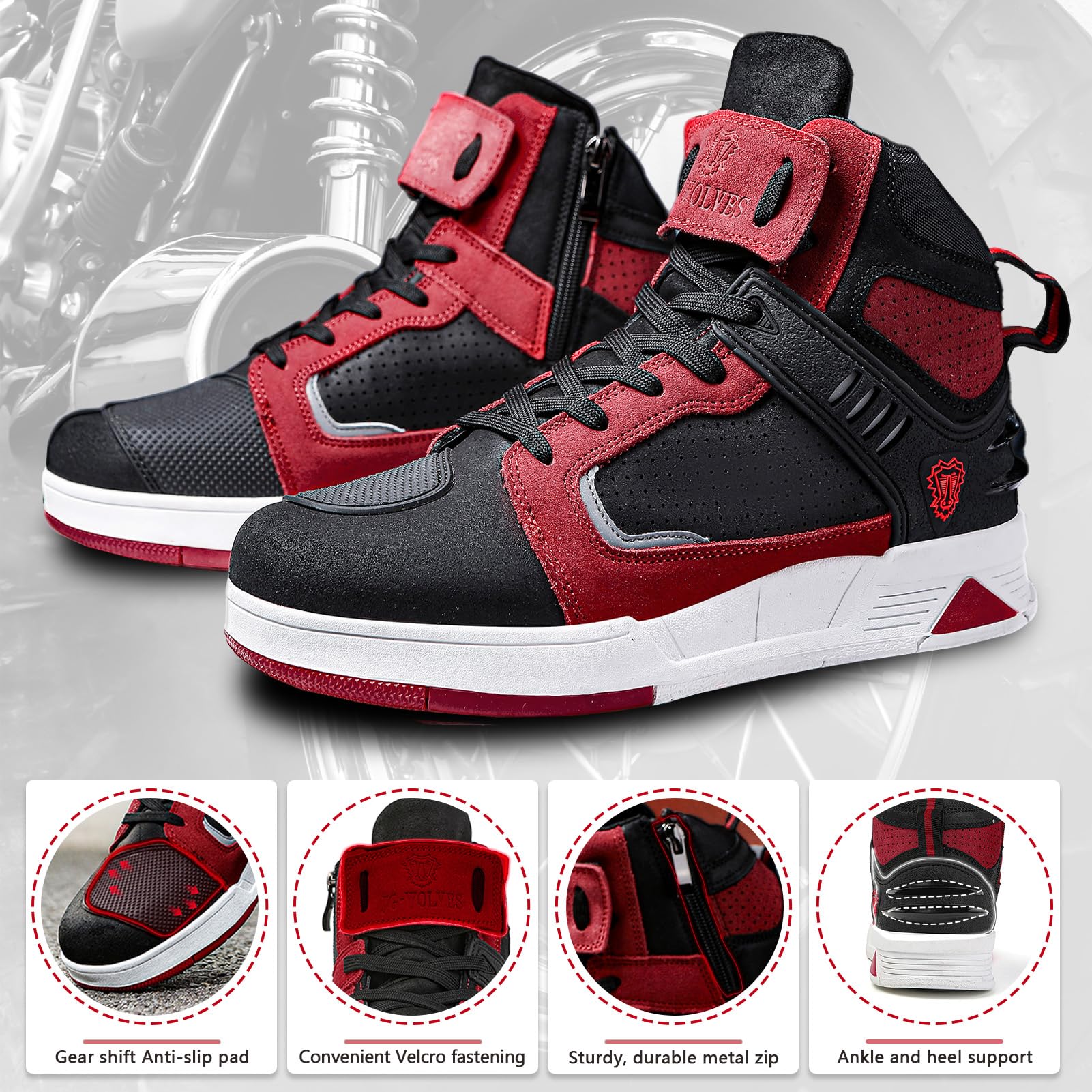 Chaussures Moto Hommes - Bottes de moto pour Cuir perforé, été respirant