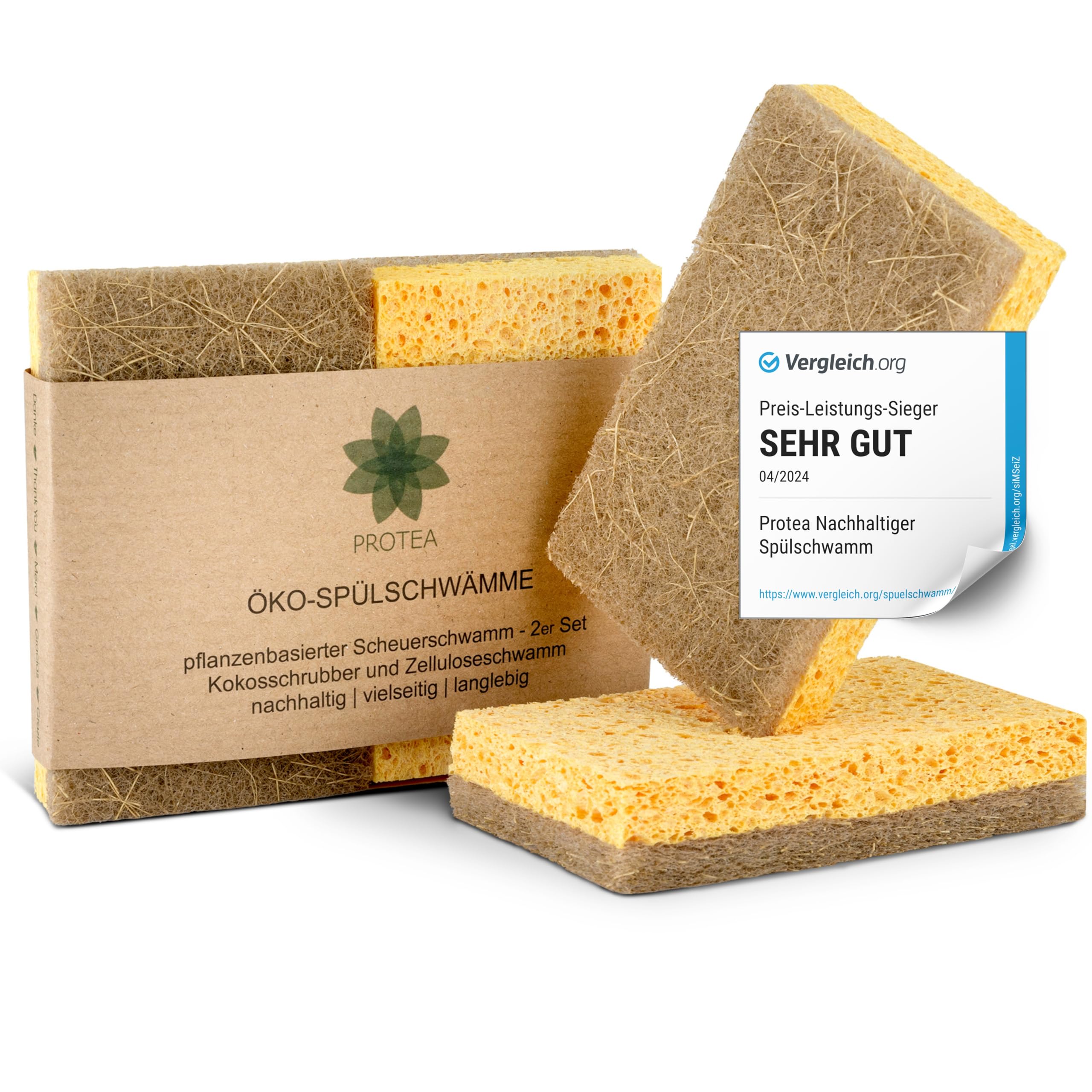 Protea Sustainable Dish Sponge Coconut Scrubber (Set Of 2) - Reusable Natural Sponge, Kitchen Sponge, Cleaning Sponge - Degradable And Reusable