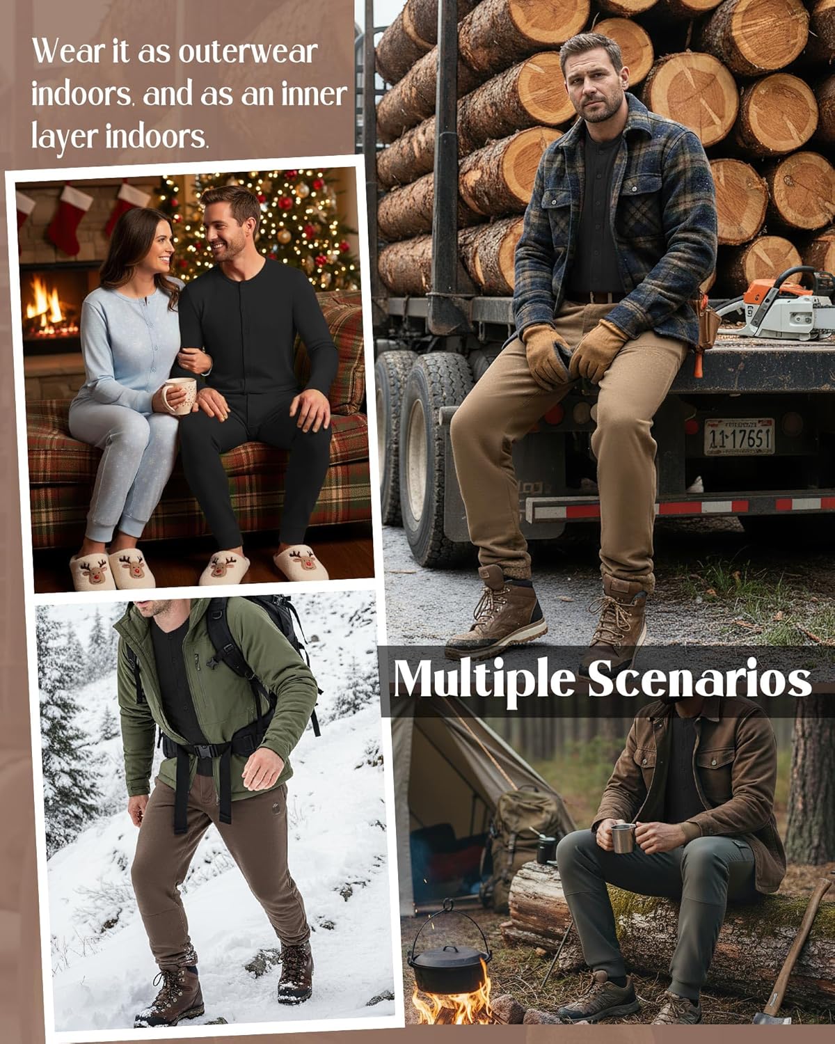 Men's Thermal Union Suits Long Sleeve One Piece Crew Neck Bodysuit Pajamas Button Down Classic Underwear - Image 3