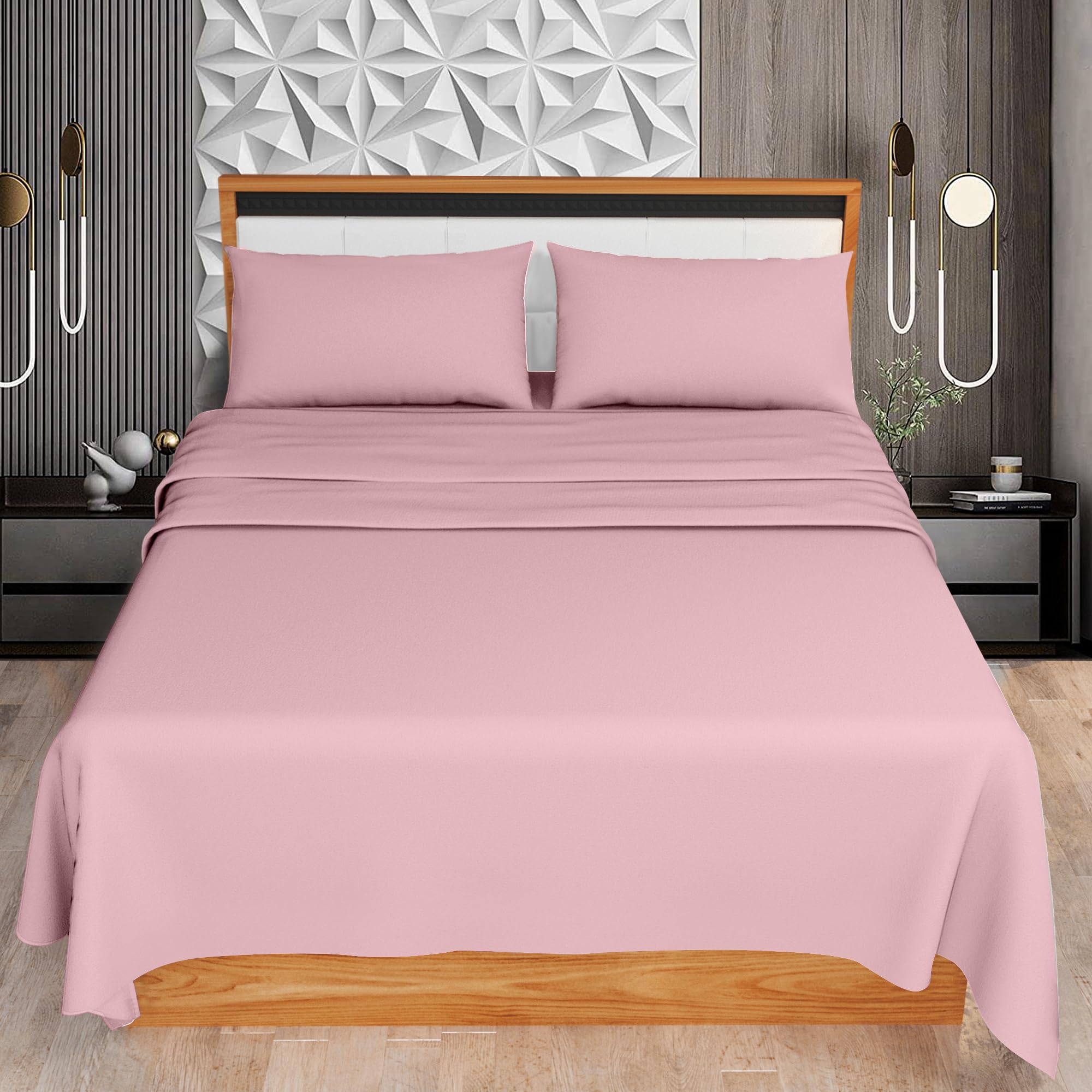 Home Ace Boys Pink King Size Sheet Set (Fitted Sheet + Flat Sheet + Pillow Case) - Easy Iron Polycotton Kingsize Bed Sheet Set - 100% Poly Cotton Sheets Set King Size Bed