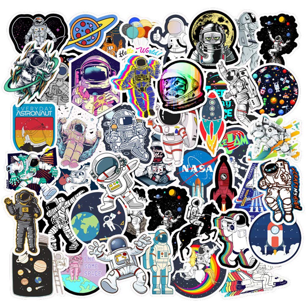 RETUD Astronaut Space Stickers,50Pcs,Luggage Skateboard Guitar Travel Case Door Decals Water Bottle Laptop Luggage Car Bike Bicycle,Spaceman Universe Planet Galaxy Graffiti Decals for Vsco Kids