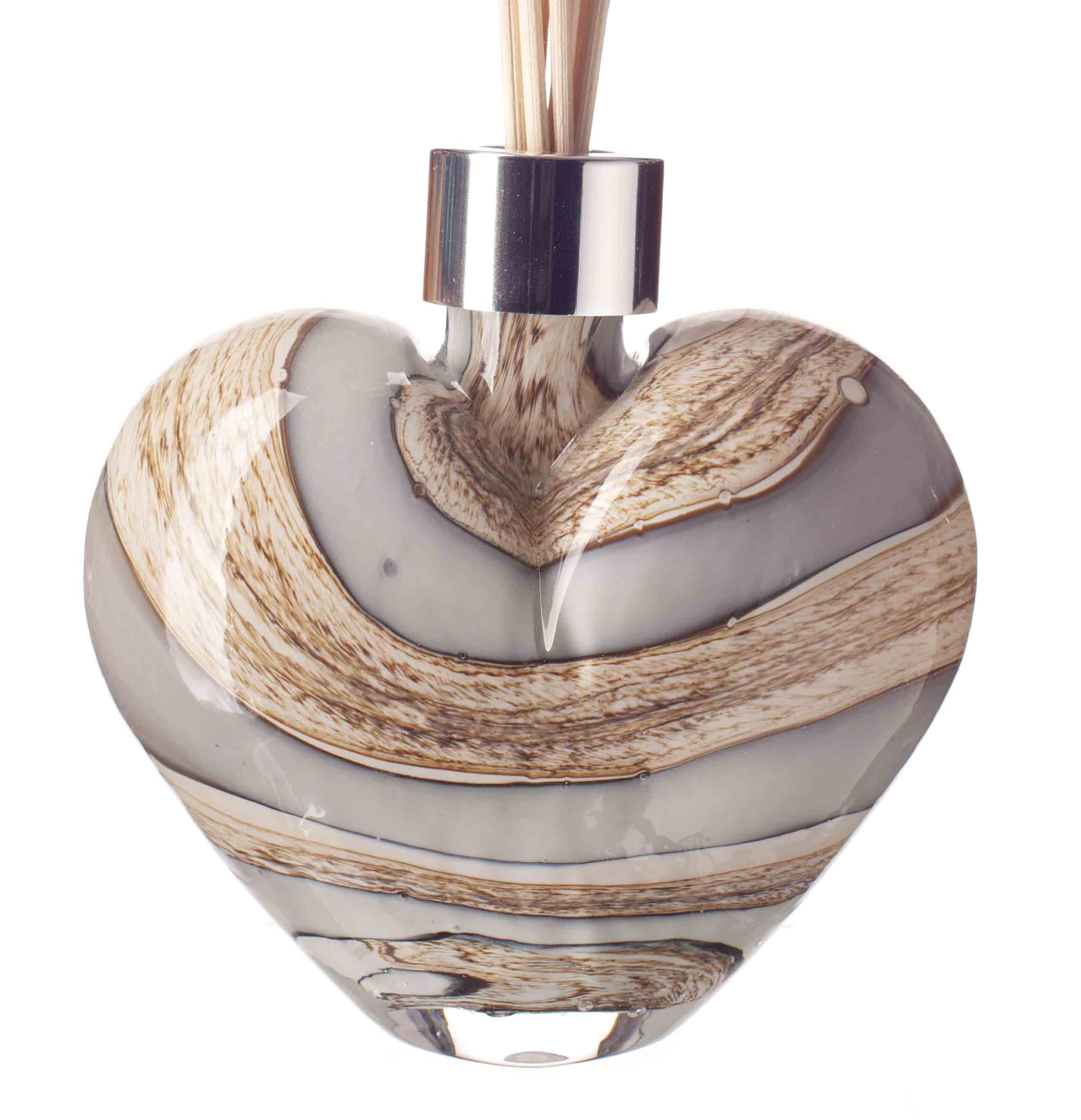Amelia Art Glass Sage Green, Blue, Cream & Grey (Smoked Meadows) Reed Diffuser Heart In