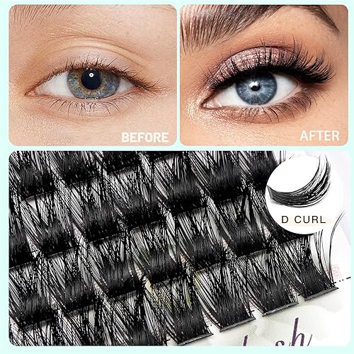 Miniatura 10 de Bodermincer 72 paquetes de racimos con pegamento de efecto 3D, extensiones de pestañas individuales, estilo natural (0.472 pulgadas)