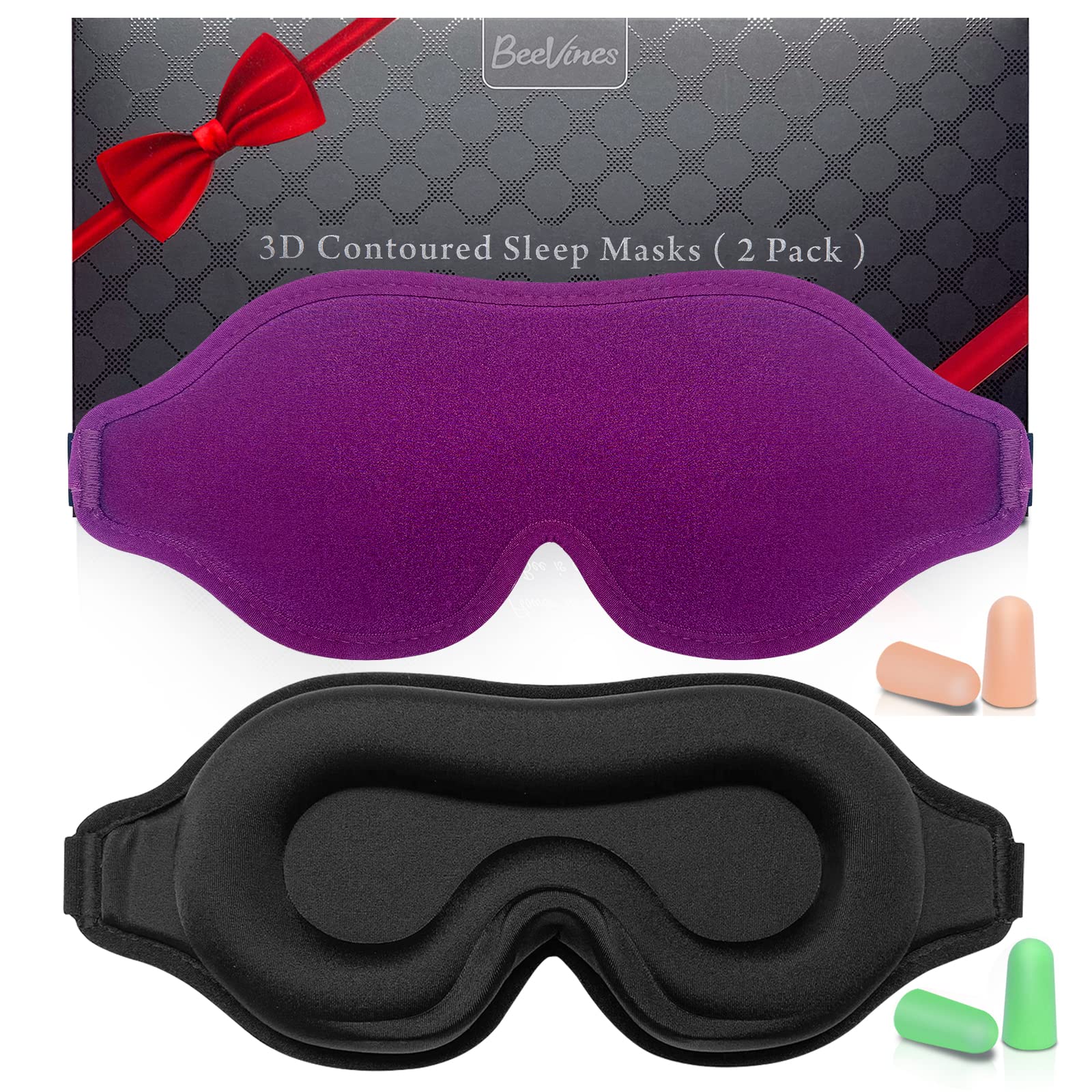 BeeVinesSleep Mask for Men & Women, Sleep Eye Mask, 3D Eye Mask for Sleeping with Adjustable Strap, Night Sleep Blindfold, Blackout Eye Covers for False Eyelash Extensions Yoga Nap (Black & Purple)