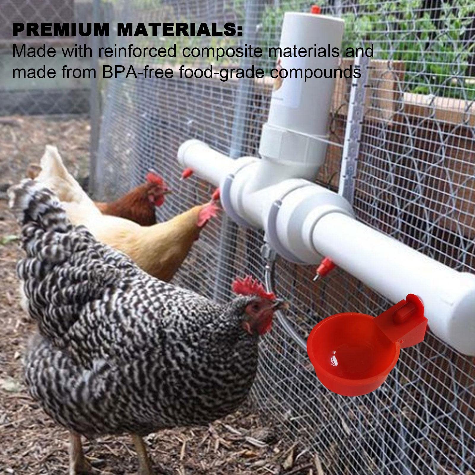 5 piezas tazas bebedoras de pollo - kit de alimentación acuática automática | sin herramientas Instale tazones de beber para pollo, patos, pájaros, pavos y más — view 5