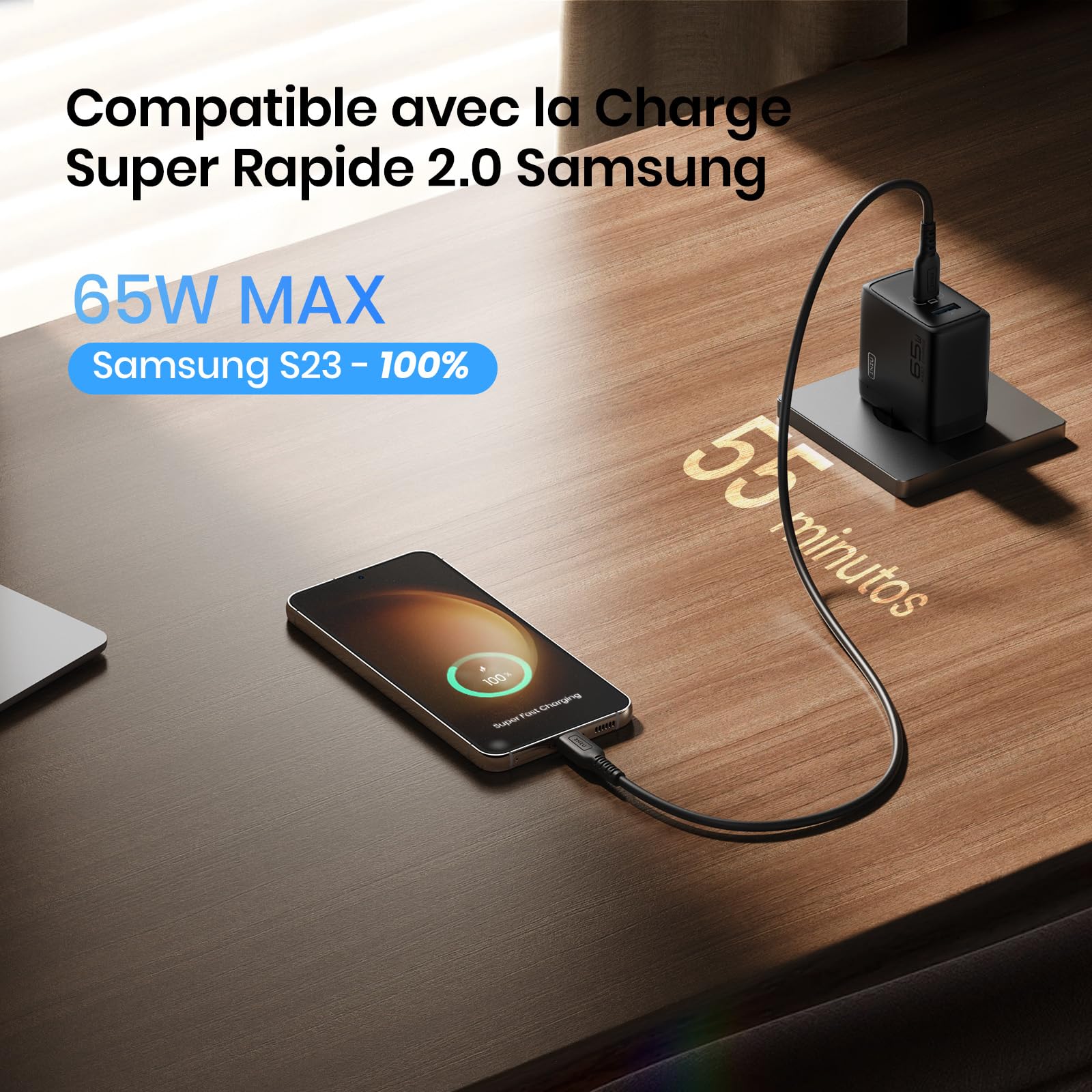INIU 65W Chargeur USB C, Prise USB Multiple 2 Ports Chargeur Secteur, GaN Ⅱ USB Adaptateur de Charge Rapide pour MacBook iPad Pro/Air, iPhone 16 15 14 13 Pro Max, Galaxy, Google, Xiaomi, Huawei ect.