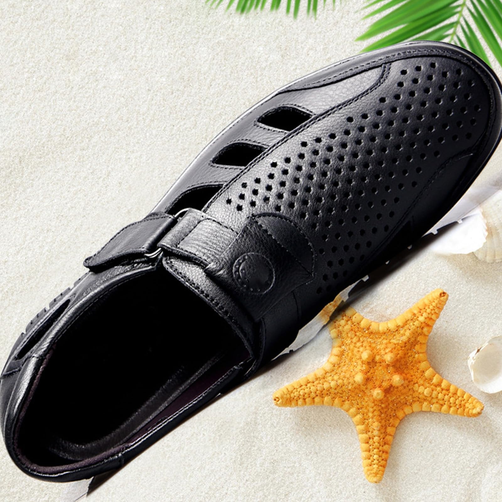 Sandali estivi da uomo in pelle traspirante casual punta chiusa comode scarpe da passeggio abito leggero antiscivolo suola morbida piatta