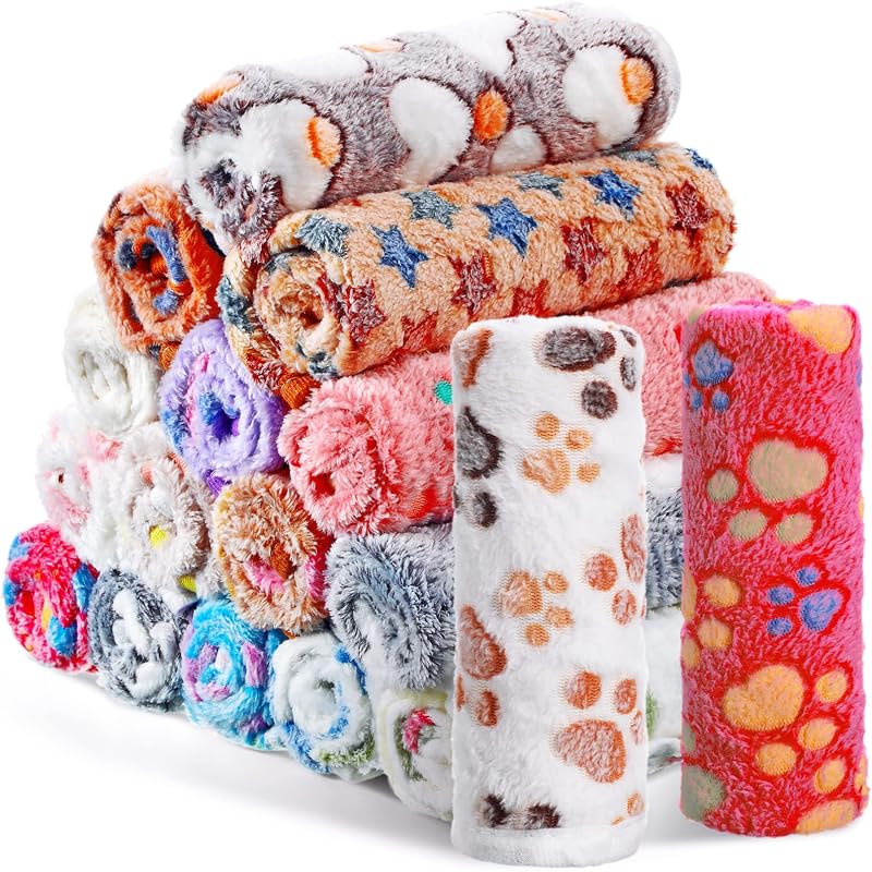 Chumia 18 Pcs Fleece Puppy Blanket for Dog Cat, 23 X 16 Inch, Sweet