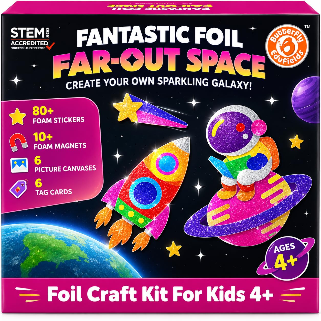 Butterfly EduFields Foil Art Craft Kit for Kids Ages 4-8 Space Theme