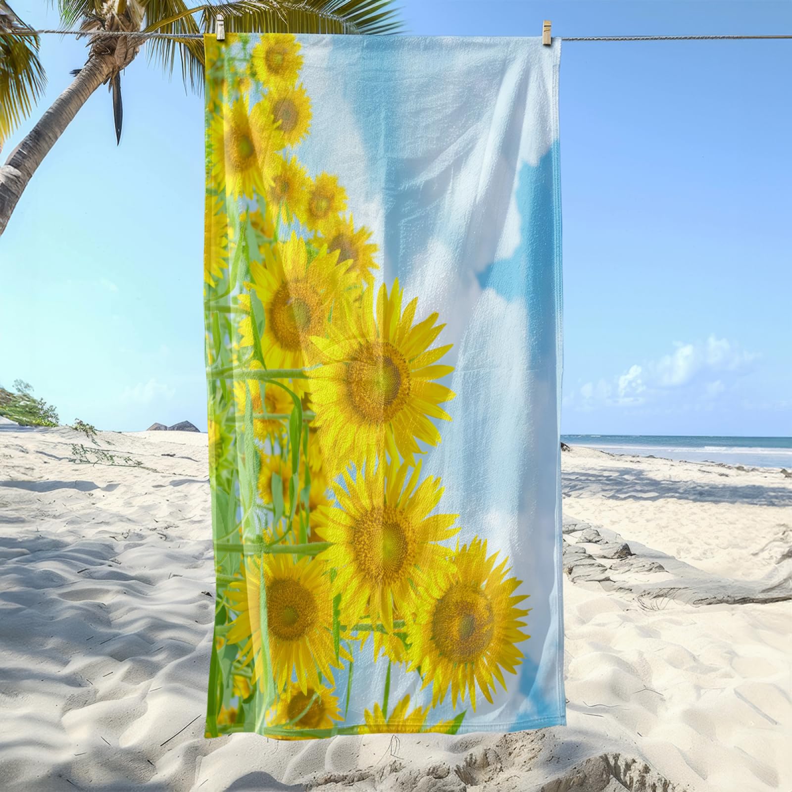 Strandtuch Hellblau Gelb Mikrofaser Handtuch Tragbar Handtücher Groß Badetuch Sand Proof Badehandtuch Groß Ultraleicht Strandtuch XXL Schnelltrocknend Strandhandtuch Beach Towel 200x220cm