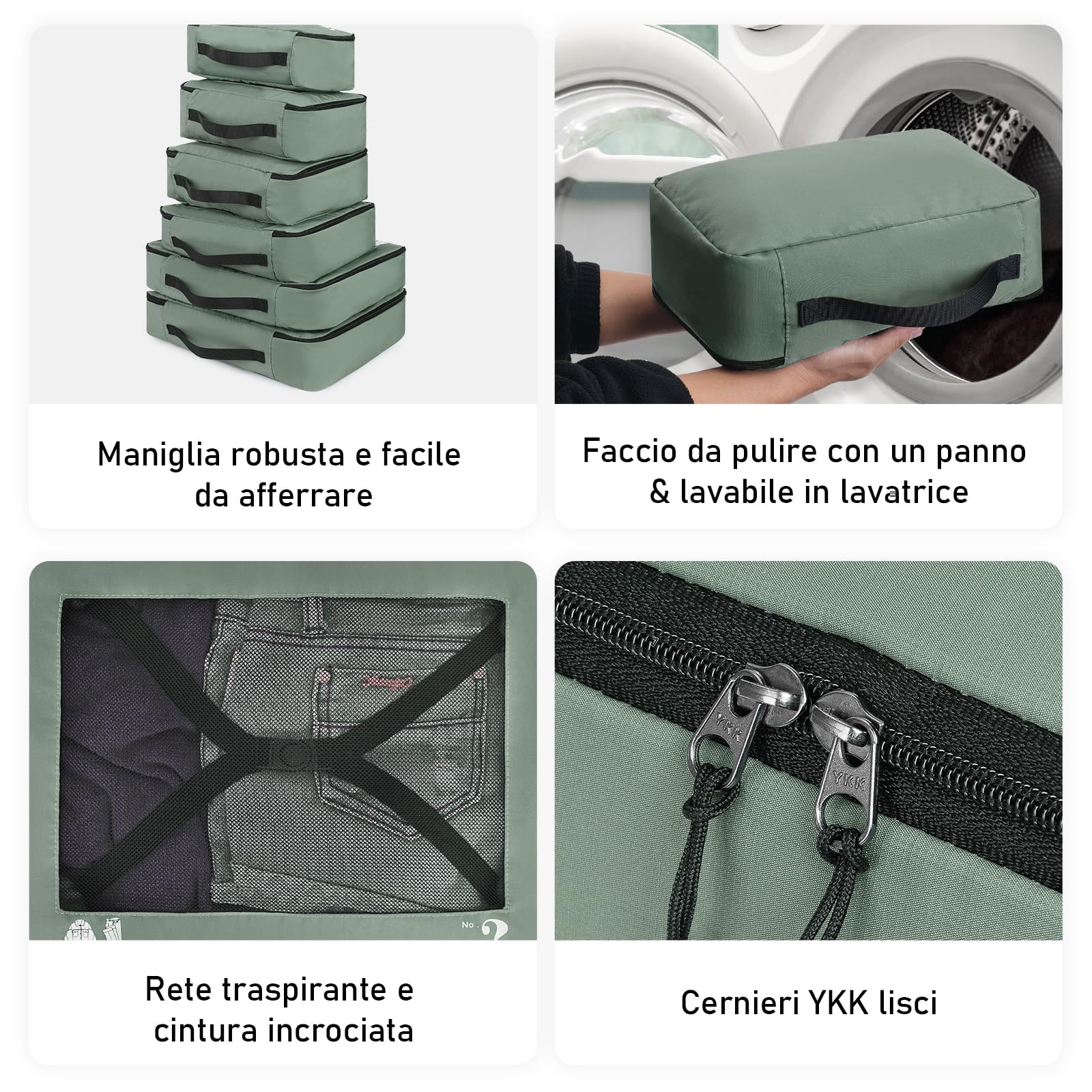 ECOHUB Organizer Valigie 7 Pezzi Set Packing Cubes Kit Viaggio PET Ecologico Accessori da Viaggio Organizer Viaggio Salvaspazio Porta Scarpe da Viaggio Organizer Zaino (Verde)