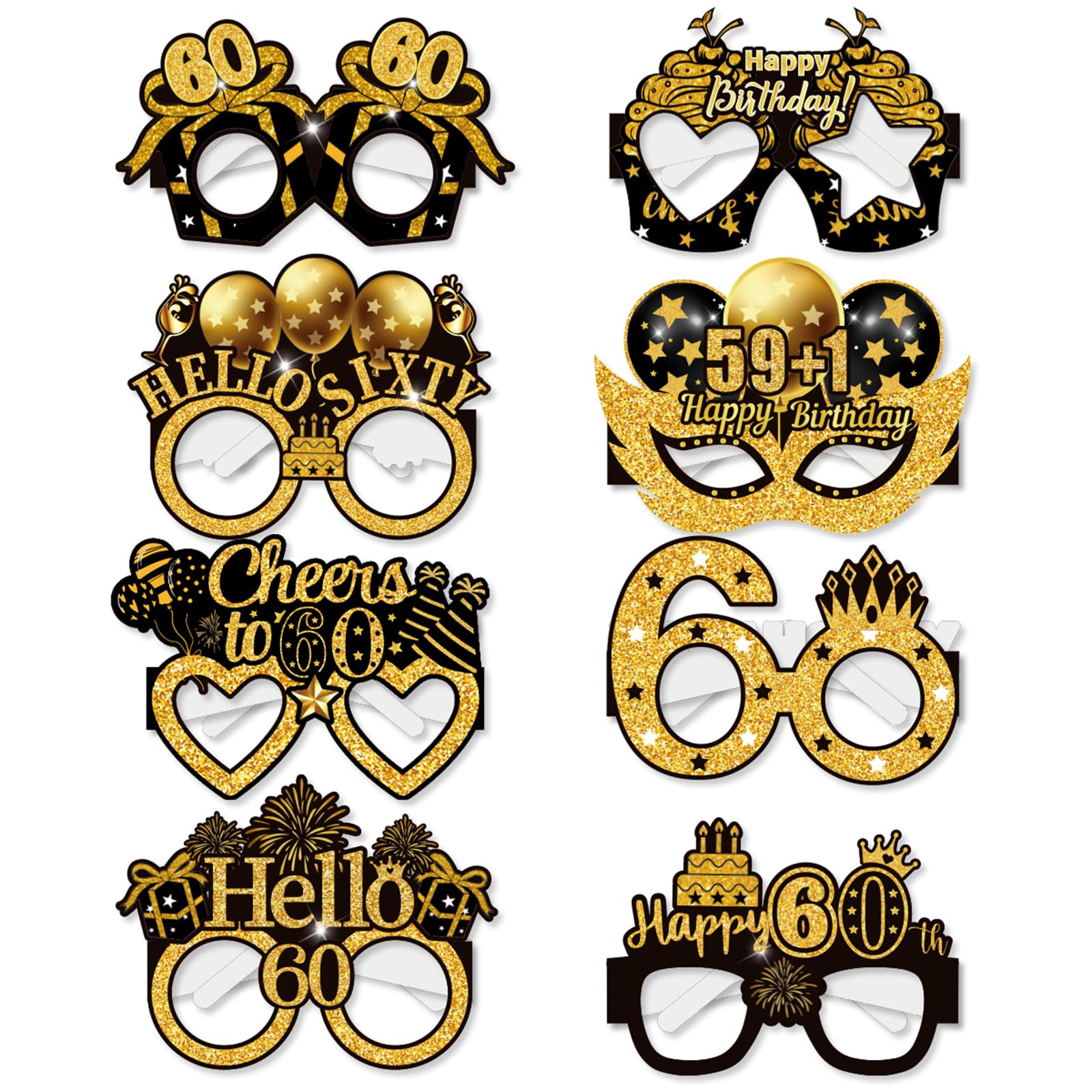 60th Birthday Glasses, 8 Pcs Paper Novelty 60th Birthday Party Eyeglasses