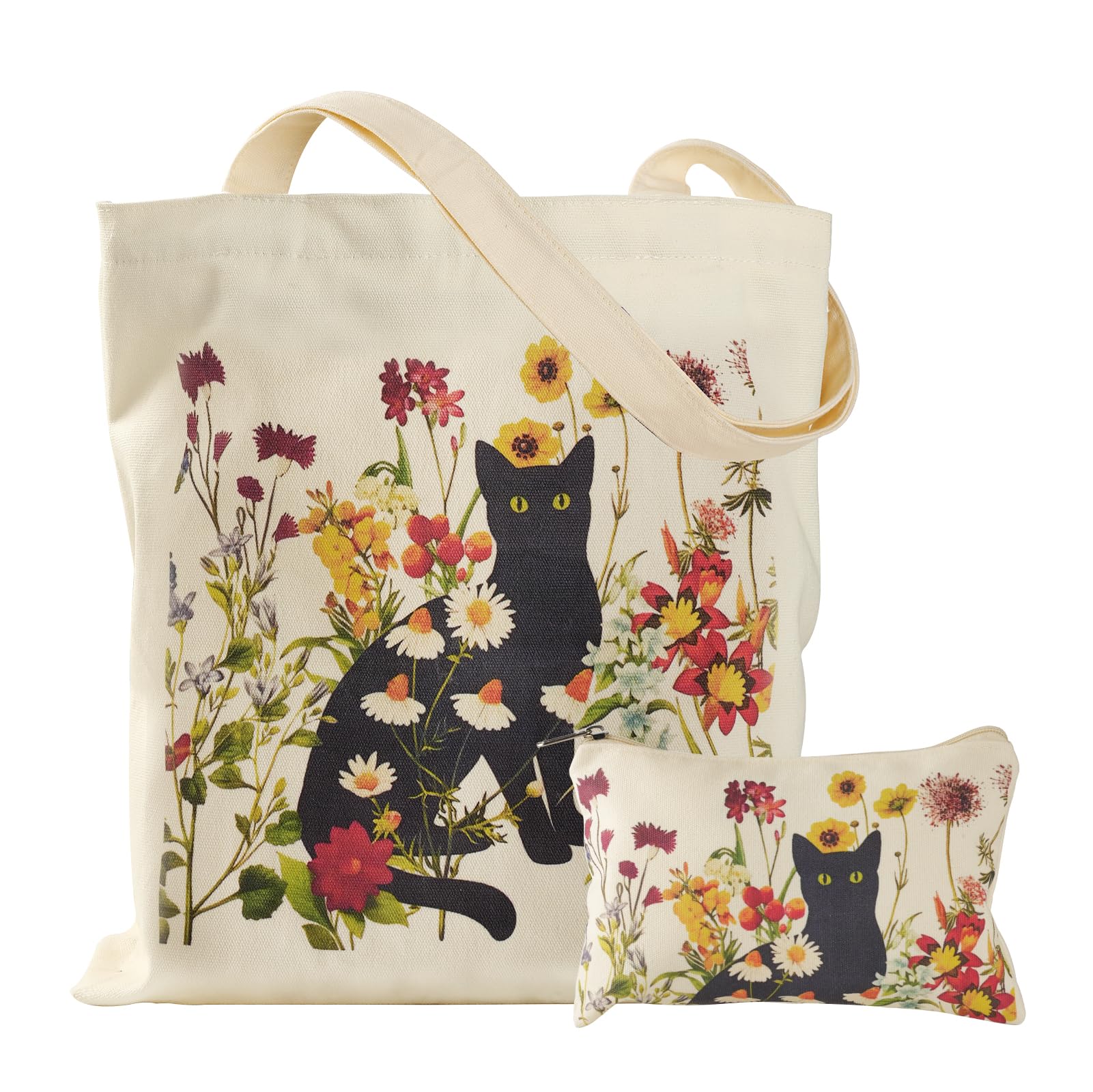 VADOO Canvas Tote Bag - with Zipper & Small Pouch for Women Reusable Large Tote Bag for Gym, College, Library, Shopping