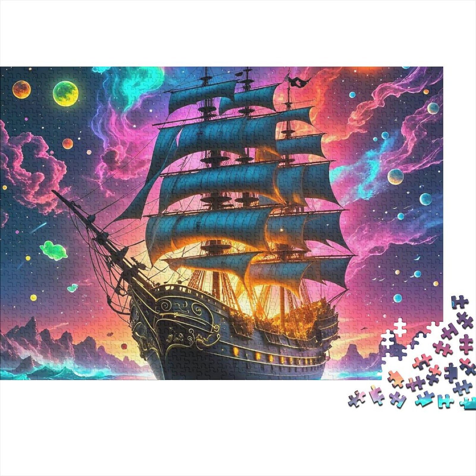 Sailing Ship in Starry Sky 1000 Piece Jigsaw Puzzle Paper for Adults Stunning Dreamy Night 38x26cm/1000pcs