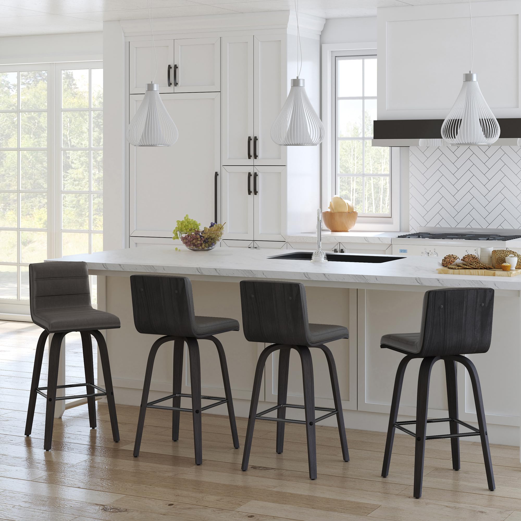 Photo 1 of Vienna 26" Swivel Counter Stool in Black Wood Finish with Gray Faux Leather - Set of 4