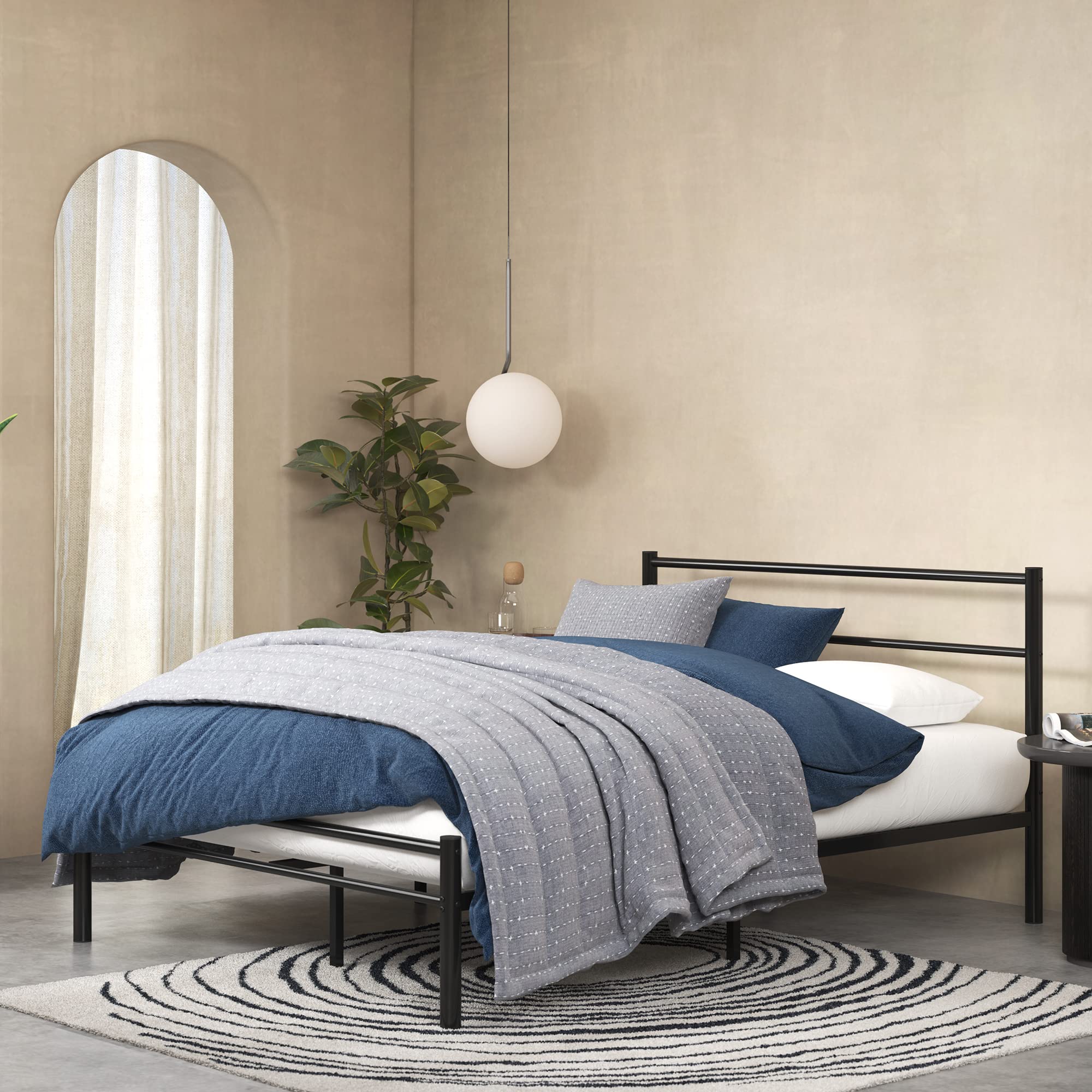 Zinus Geraldine Single Bed frame - Bed 90x190 cm - 28cm Height with Underbed storage - Metal Platform Bed frame with Headboard and Footboard - Black