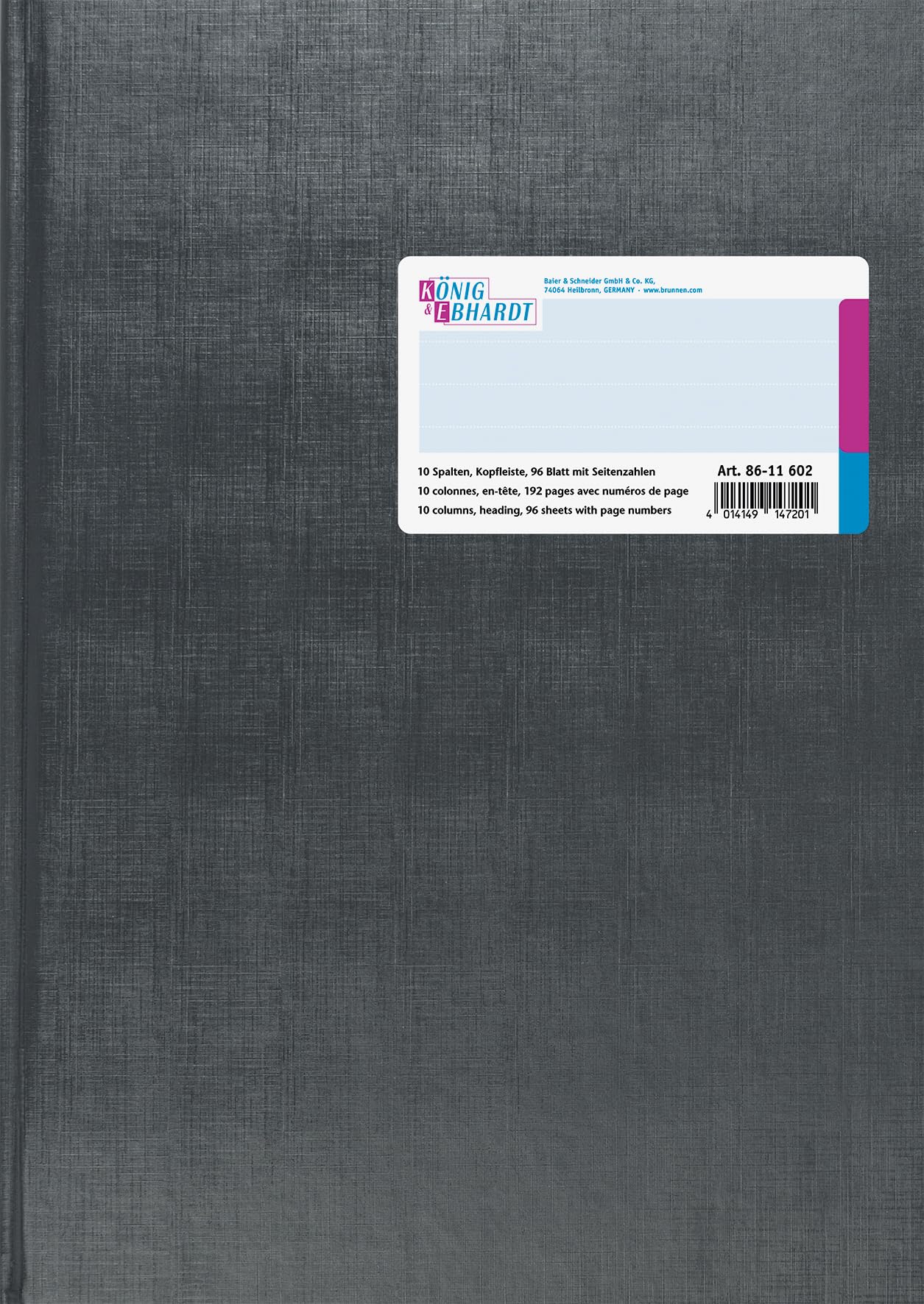 König & Ebhardt 8611602/Column Account Book A4 with Header, 10 Columns, 32 Rows, 80g/m², 96 Pages, Sewn with High Yield)