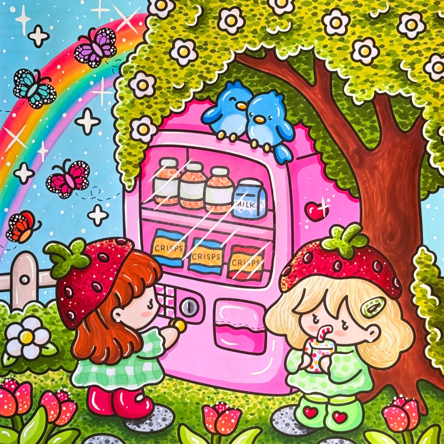 Little Cuties: Spring Kawaii Girls Coloring Book: Cute and Cozy Coloring Scenes for Kids and Adults - Preview 1