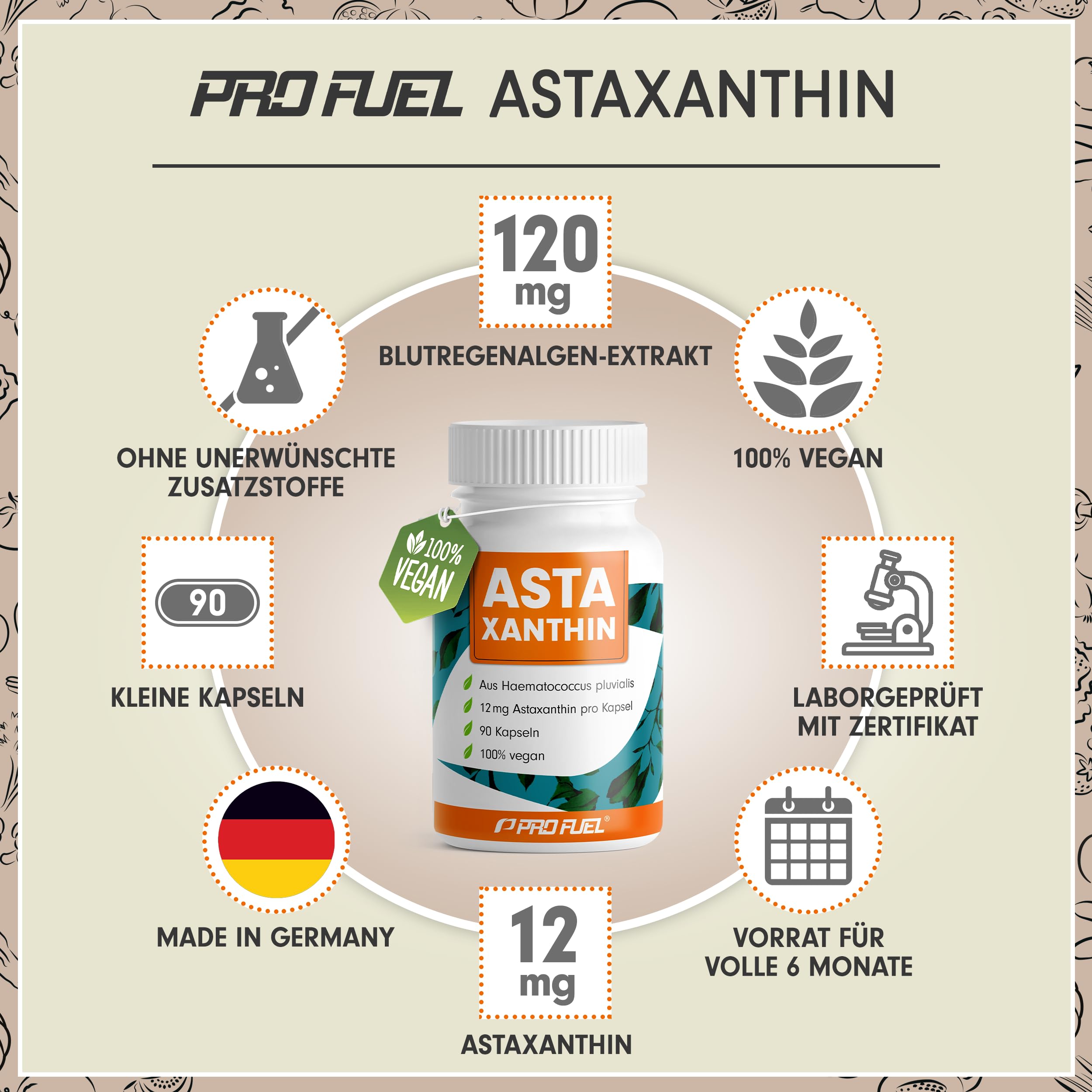 Astaxanthin-Kapseln 90x - hochdosiert mit 12 mg Astaxanthin pro Kapsel - AstaGuard® Premium-Rohstoff aus der Blutregenalge (Haematococcus pluvialis) - laborgeprüft - vegan - Vorrat für 6 Monate