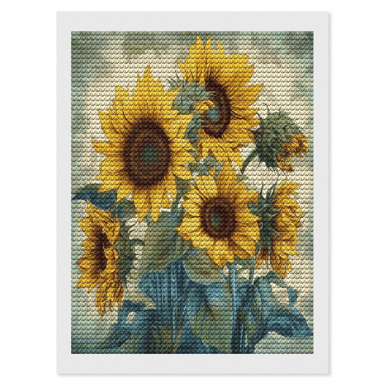 Sunflower Print Diamond Art Kits for Adult Round Full Drill Diamond Dots Paintings for Beginner Picture Art DIY Diamond Painting Kits 5D Diamond Art Painting for Home Wall Decor 12"x16"