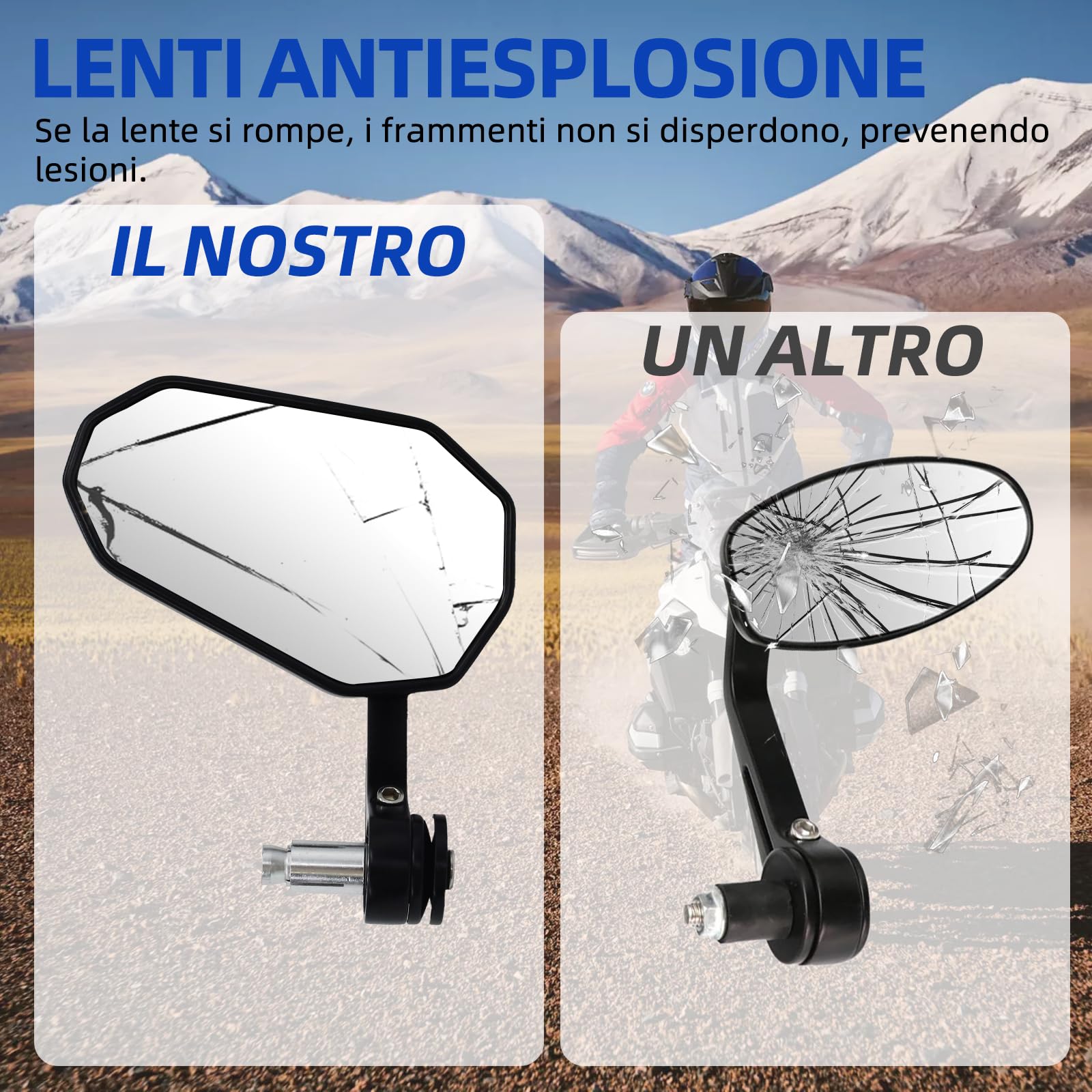 Specchietto retrovisore per moto ANEELV, girevole a 360°, certificato E, in lega di alluminio lavorata a CNC, set di specchietti retrovisori universali (uno sinistro e uno destro, confezione da due)