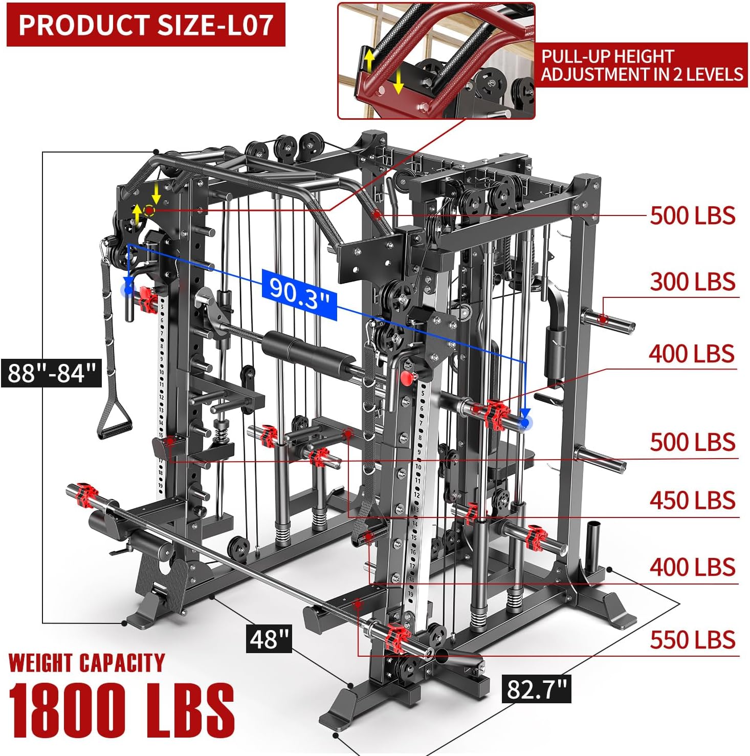 XGSW XINGESIWR XGSW Multi-Purpose Squat Rack – Smith Machine with Cable Crossover System - Image 3