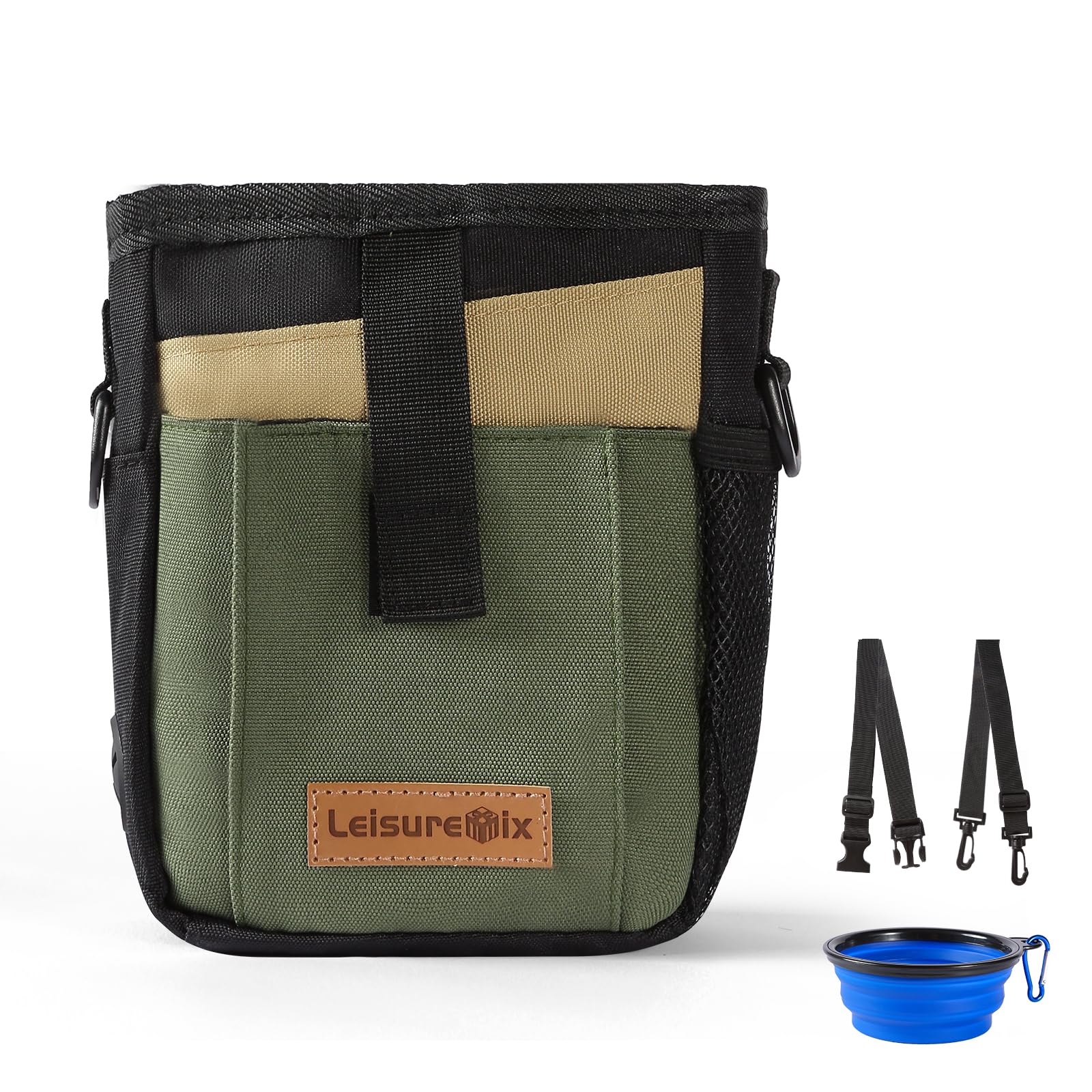 Leisuremix Dog Treat Pouch for Training Dog Walking Bags for Women with Collapsible Bowl & Zippered Pockets