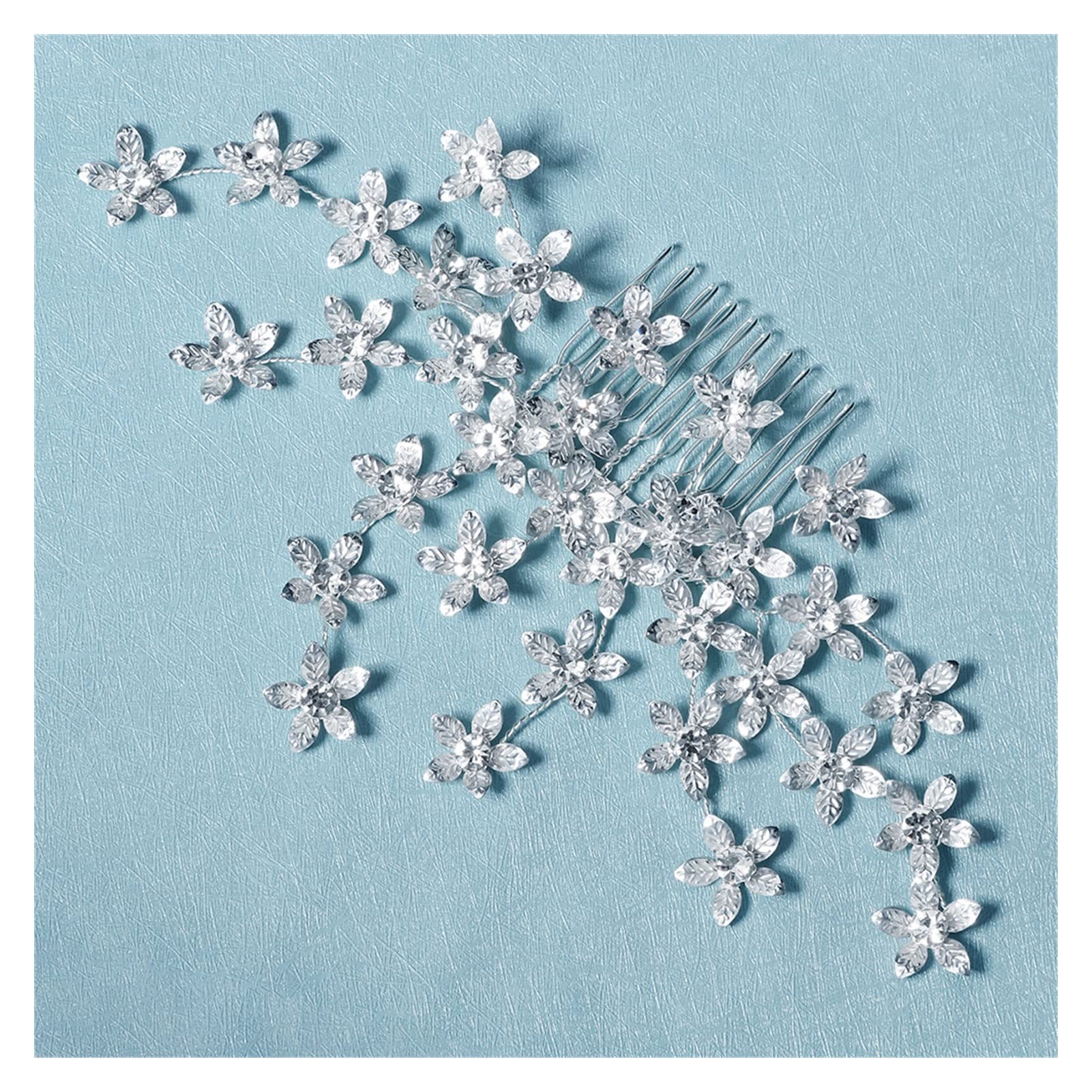Capelli fioriti con Diamante Pettine Crystal Flower Lady Belierry Fare di Nozze Parti for Capelli Rhinestones Pettine (Metal Color : Silver)