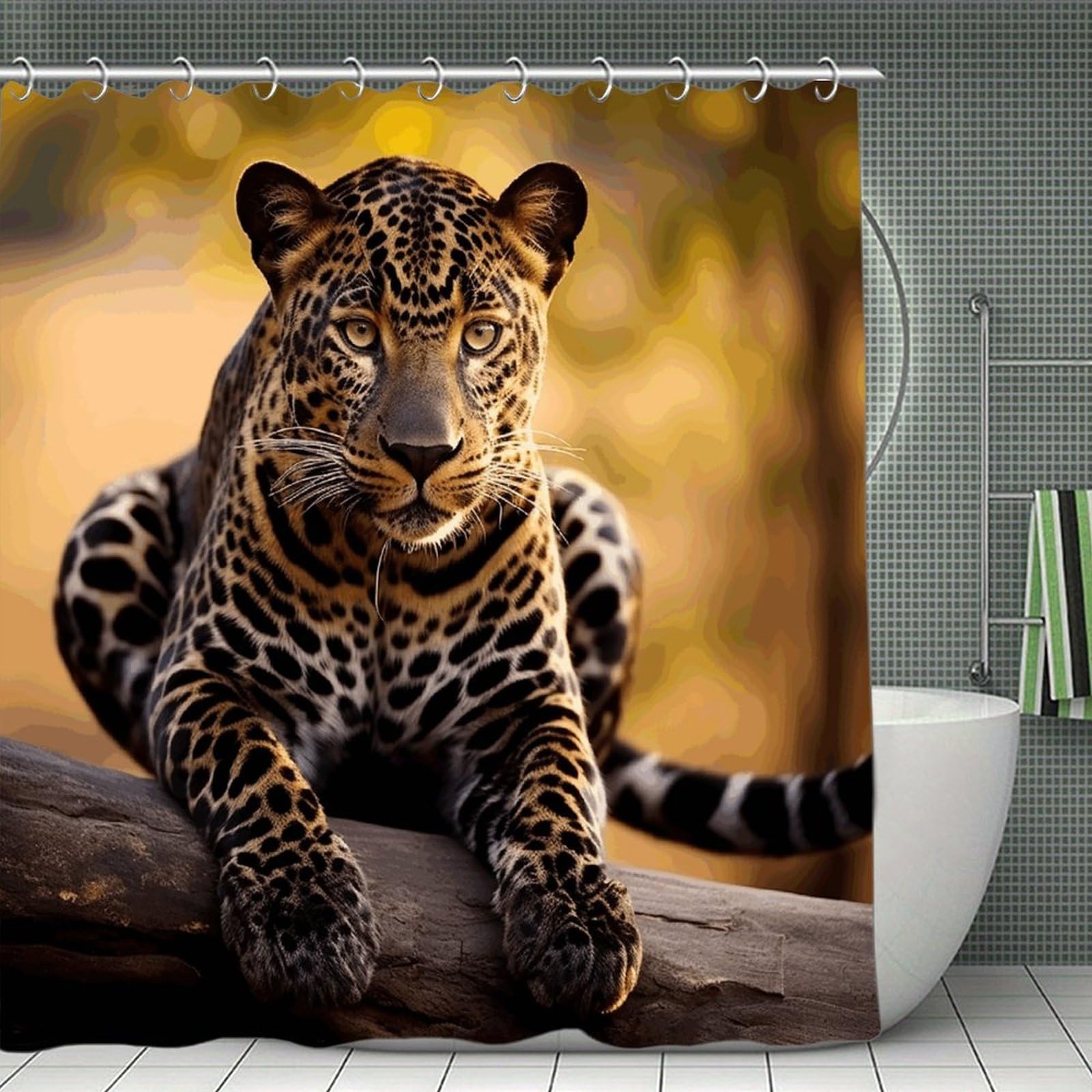 VstaDank Africa Nature Leopard Shower Curtain 71x71 Heavy Duty Polyester Cloth Bath Curtain with Hooks Thick Waterproof Shower Liner Fun Magic Decorative Bathroom Curtains for Bathtub