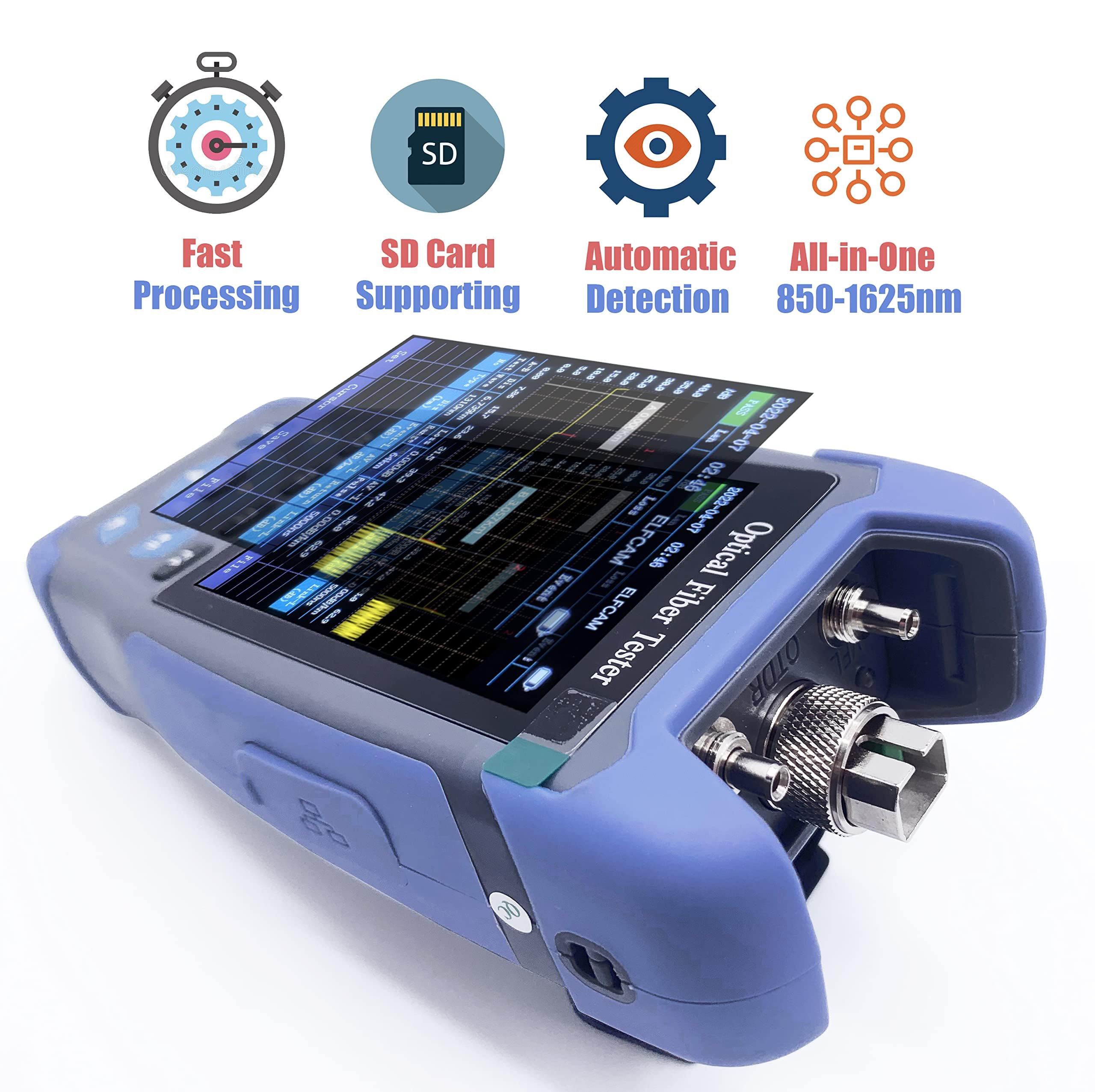 Elfcam® - OTDR per FTTH, 1310nm / 1550nm, Portatile 4 in 1 OTDR + VFL+ OPM + OLS, OTDR Tester Fibra Ottica/Rilettometro del dominio Ottico, fino a 60km (ELF-3800)