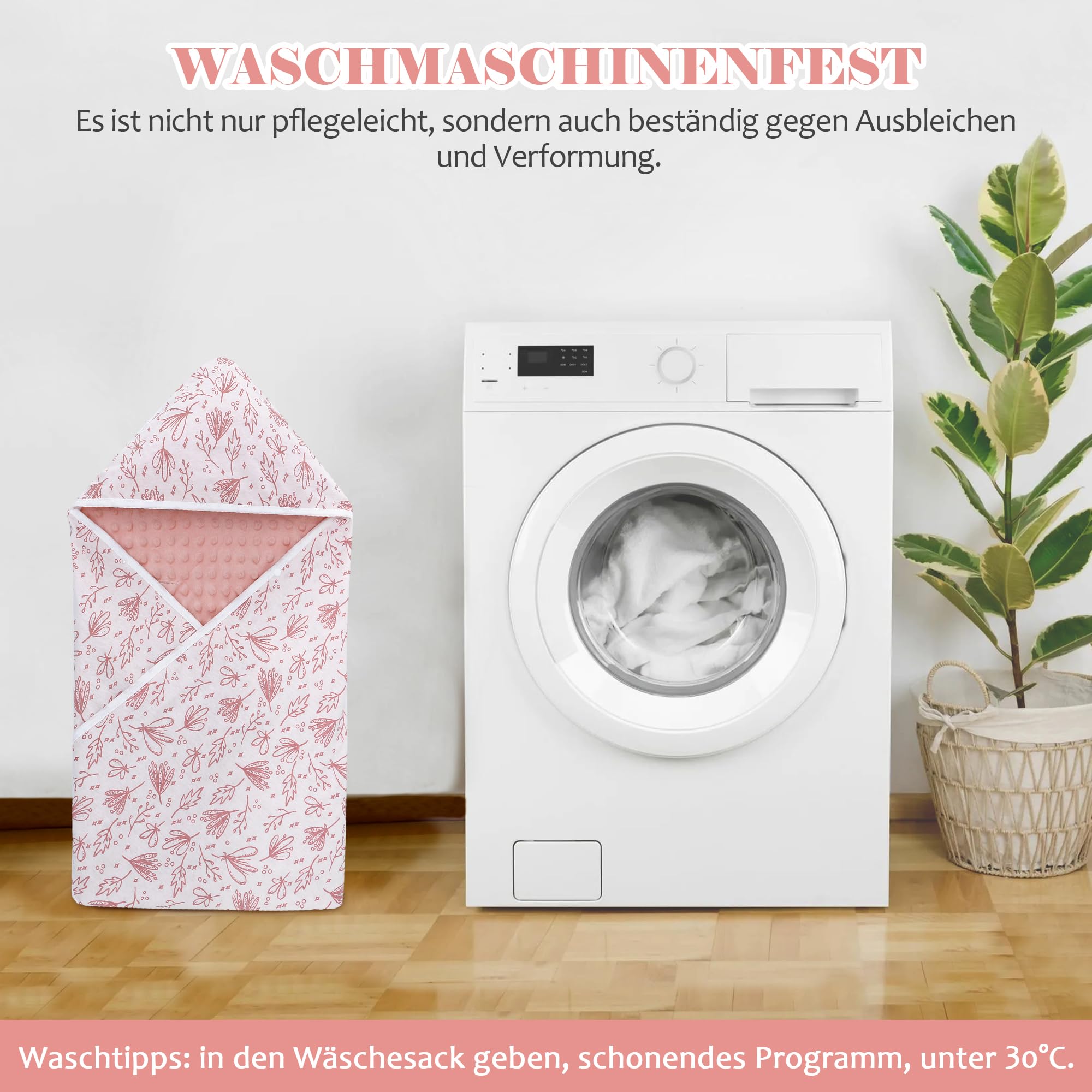 Couverture enveloppante pour nacelle, poussette, douillet, 90 x 90 cm, 100 % coton, couverture toutes saisons, universelle pour siège auto, buggy, rose