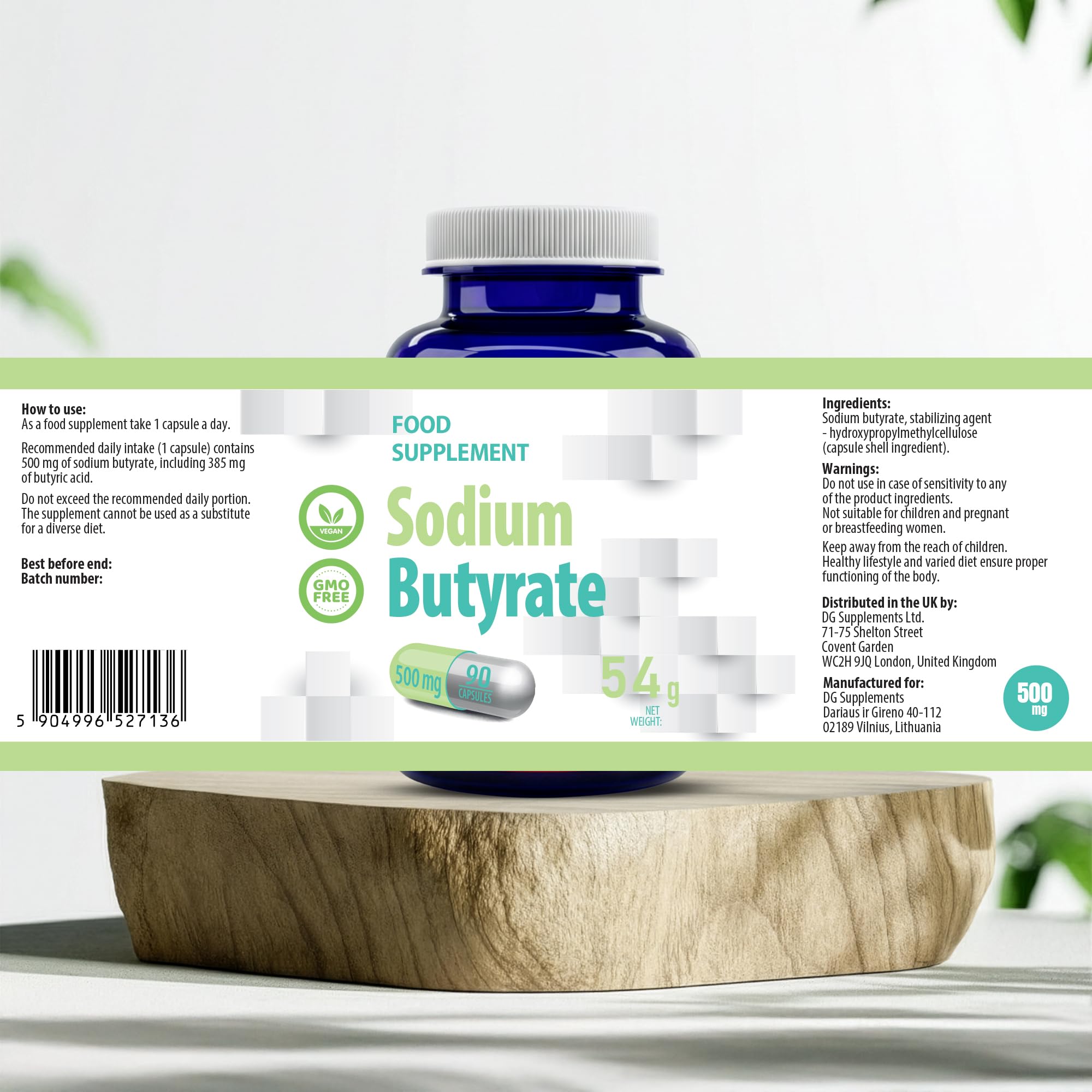 Hepatica Maślan Sodu 500 mg | Dostarcza 385 mg Kwasu Masłowego | 90 Kapsułek Wegańskich | Zapas na 3 Miesiące | GMP & badany laboratoryjnie