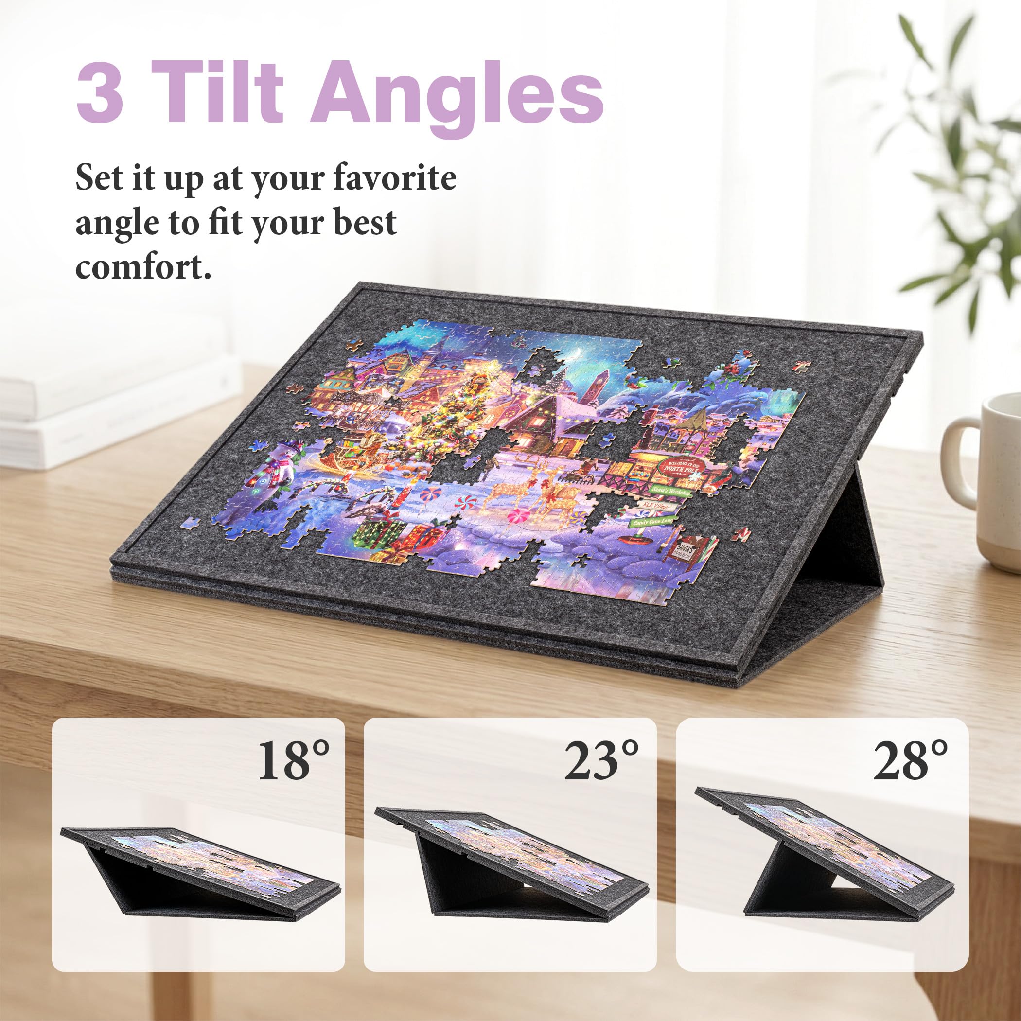 Planche de puzzle inclinable de 1500 pièces avec support et housse 2 en 1, table de rangement en feutre avec 3 angles réglables, légère et portable