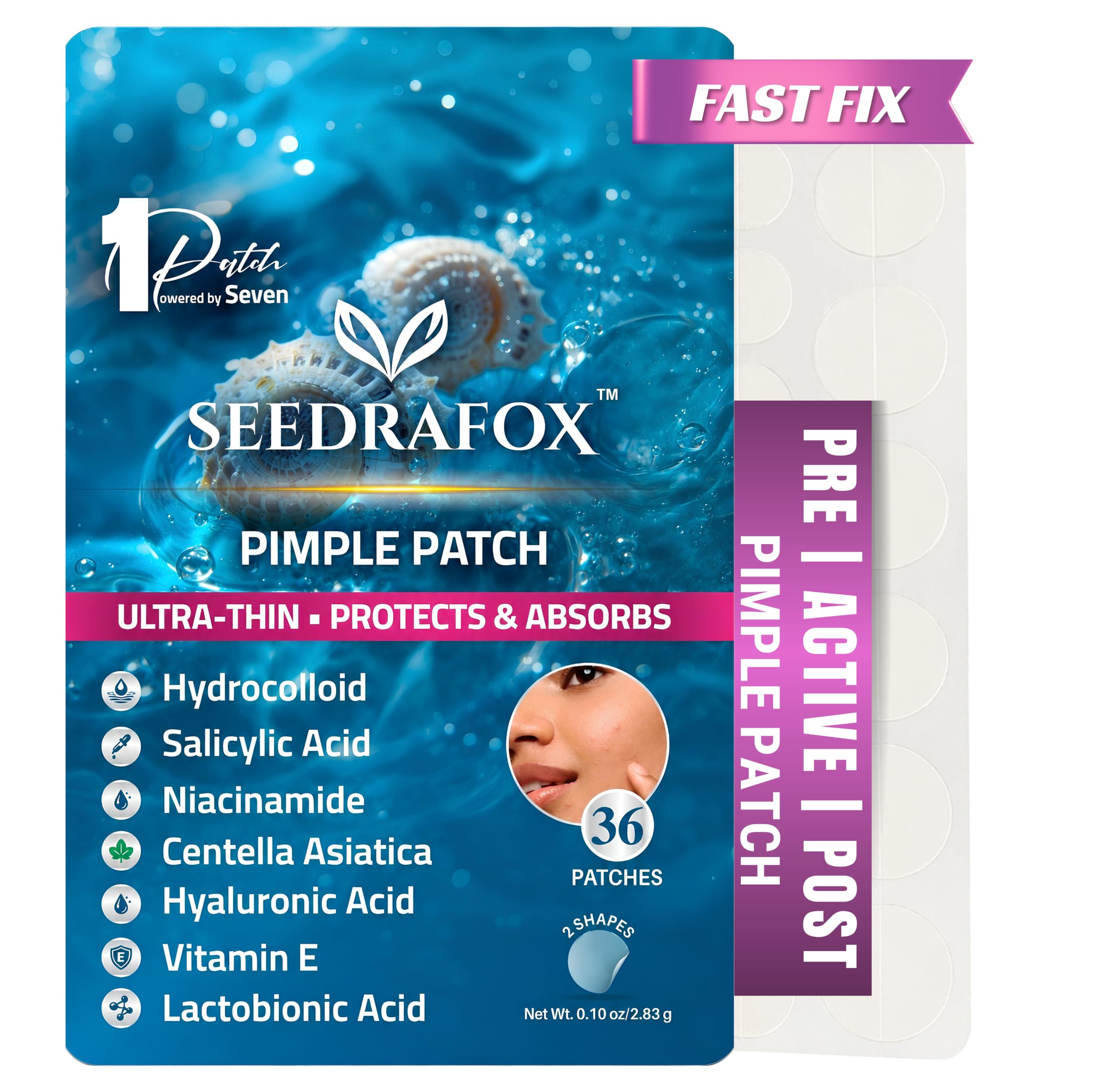 Aqua Pimple Patch, Invisible Day & Night Acne Patches, 36 Count | Hydrocolloid spot patches with salicylic acid, niacinamide, Centella, hyaluronic acid, vitamin E & lactobionic acid-image-6