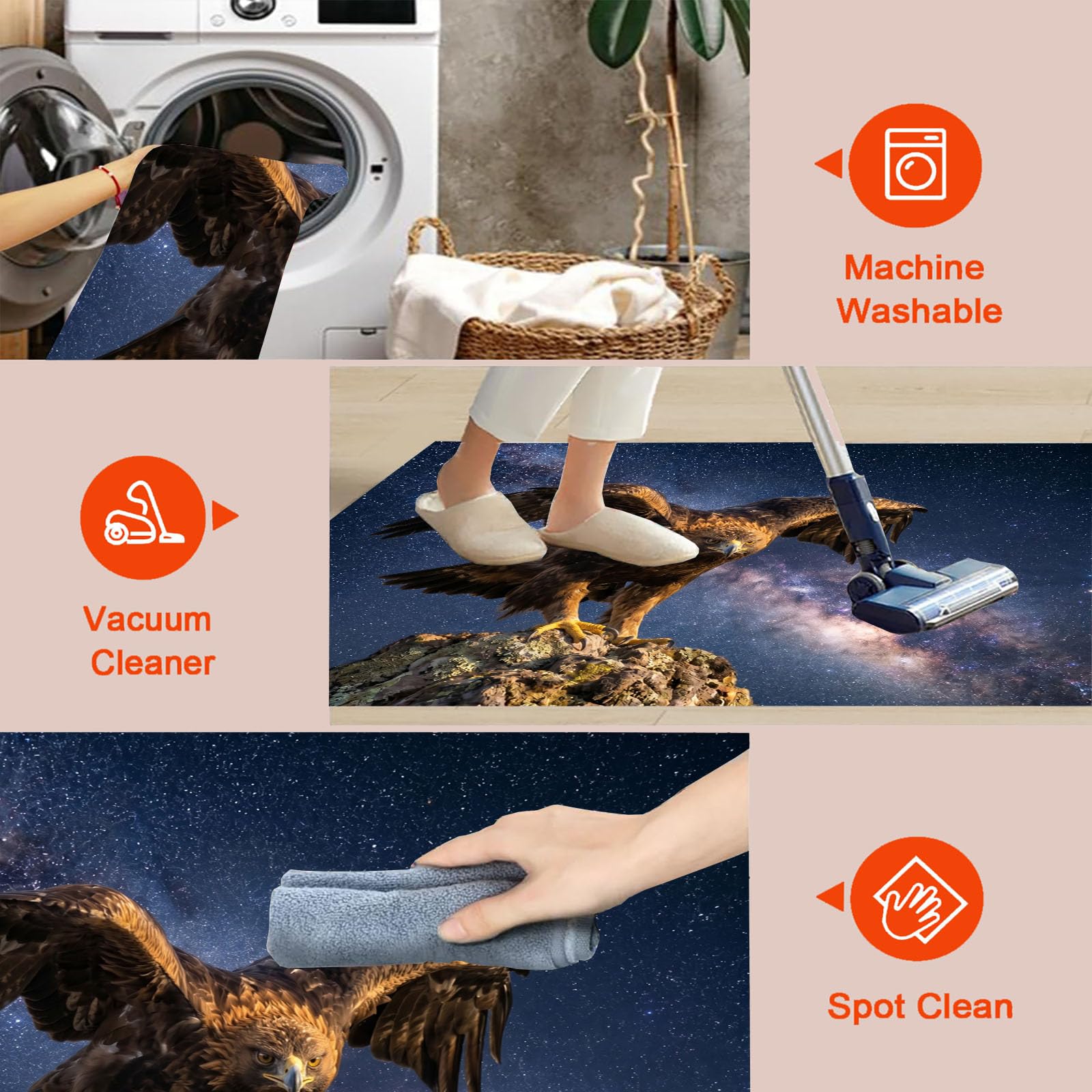 Tapis Rond Aigle Ciel Étoilé 100cm | Créature Fantastique Rond Tapis Doux Résistant, Lavable Antidérapant pour Chambre à Coucher Salle à Manger