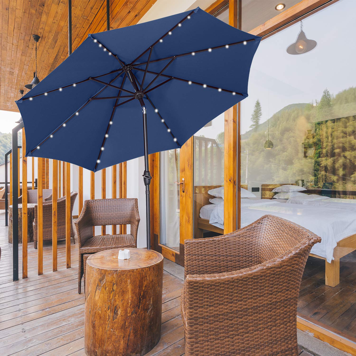 Buy Klismos Outdoor 9 ft Aluminum Patio Umbrella with Solar LED Lights,FadeResistant Garden